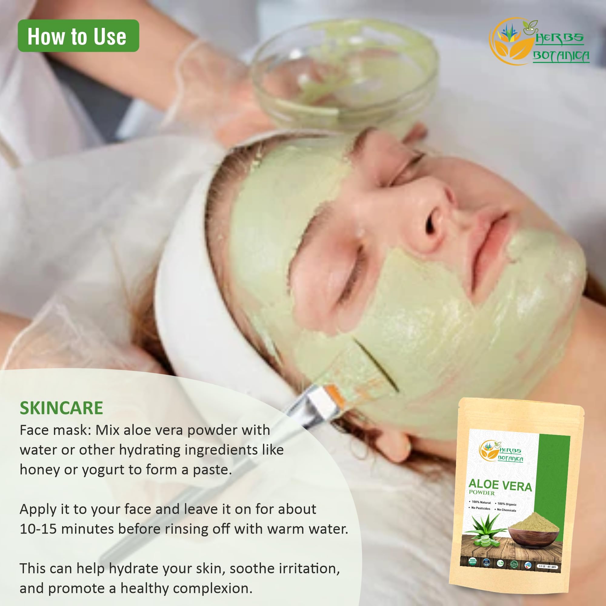 Herbs Botanica Aloe Vera Powder Organic for Hair Growth, Skincare, Haircare Organic, Moisturizing, and Soothing Aloe Barbadensis
