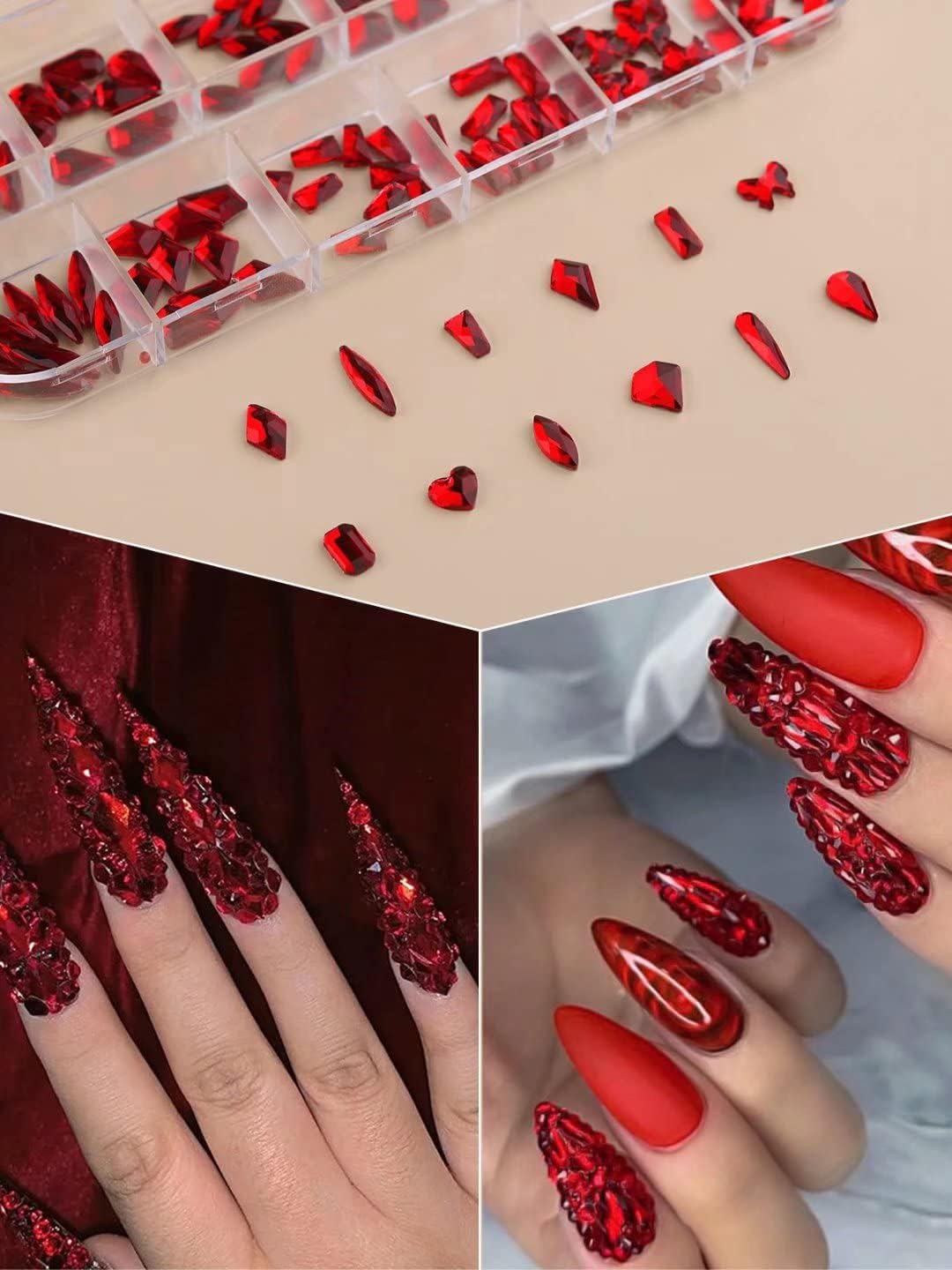 Ebanku 3120Pcs Red Nail Gems, Valentine'S Day Nail Rhinestones Jewel Kit Mixed Shape Crystal Diamonds With Tweezers And Wax Pen