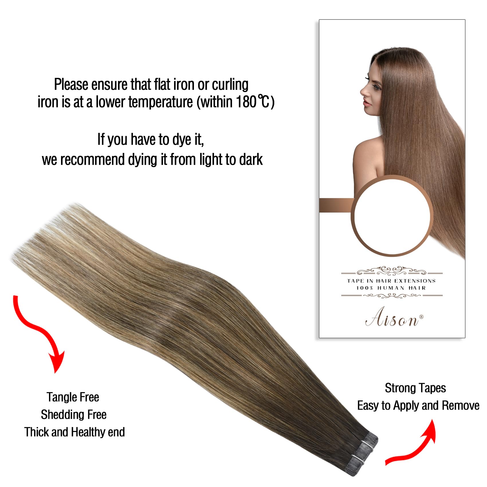 Balayage Tape in Hair Extensions Chocolate Brown To Dark Blonde 100% Remy Human Hair Extensions for Women 20 Pcs/Package(22Inch