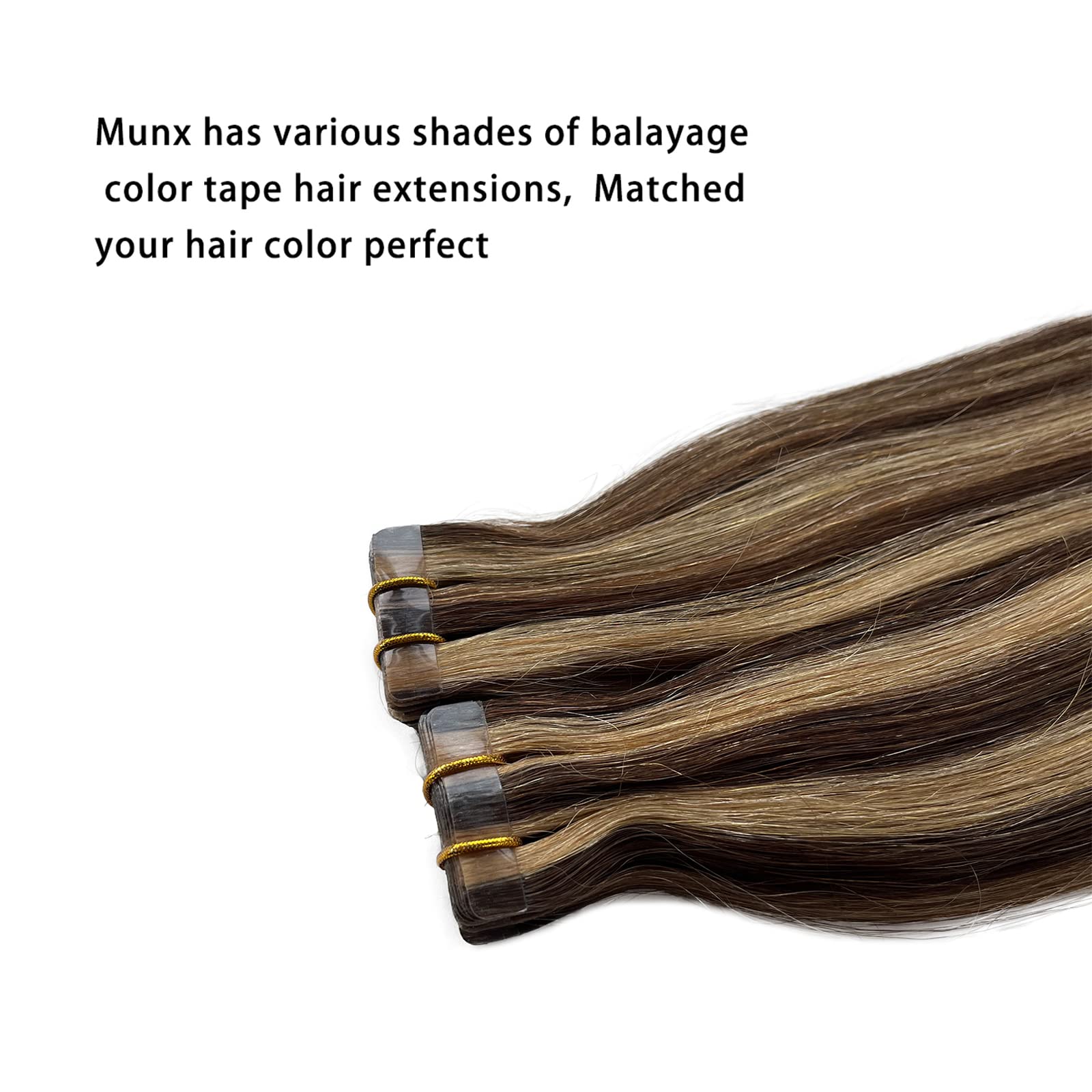 Brown Balayage Tape In Hair Extensions Human Hair Brown With Blonde Highlights Hair Extensions 16Inch 20Pcs 30G Natural Human Ha