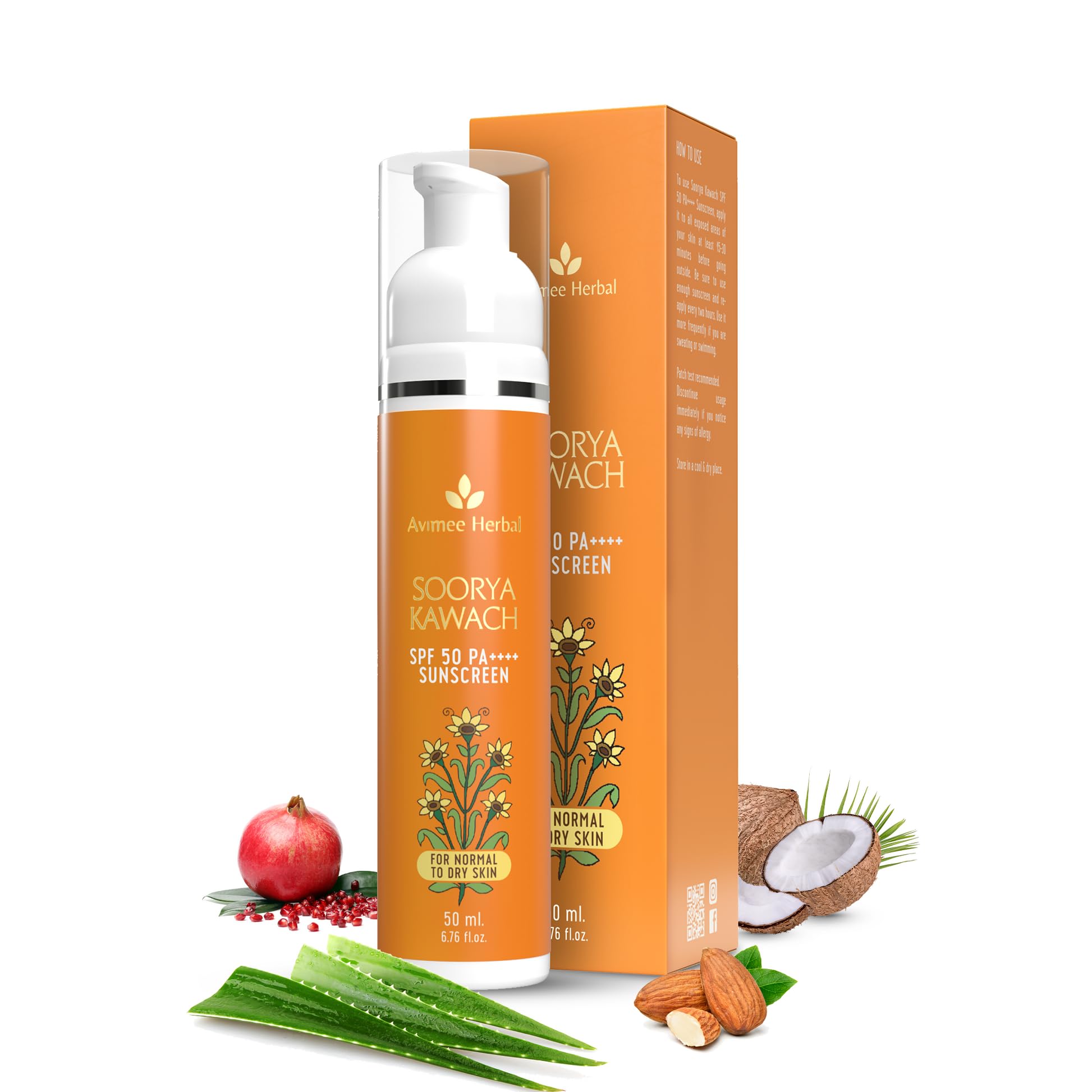 Avimee Herbal Soorya Kawach Sunscreen With DeTan Extract  50 Ml | Spf 50 Pa++++ For Broad Spectrum Uva, Uvb & Blue Light Prote