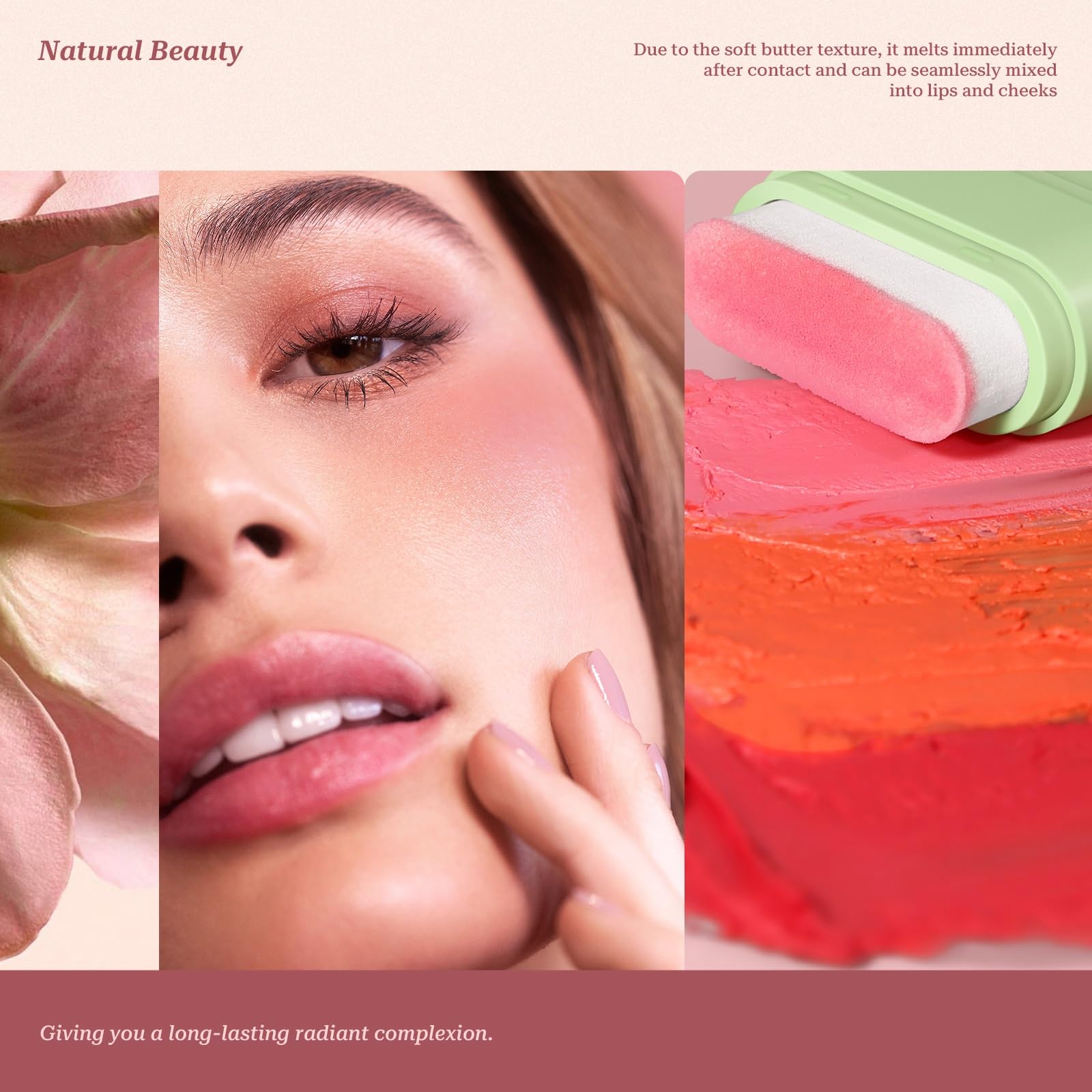 Swetiyou Blush Stick For Cheeks And Lips With Built-In Blending Sponge, On-The-Go Glow Blush, Hydrating Solid Cheek Tint, Multi-