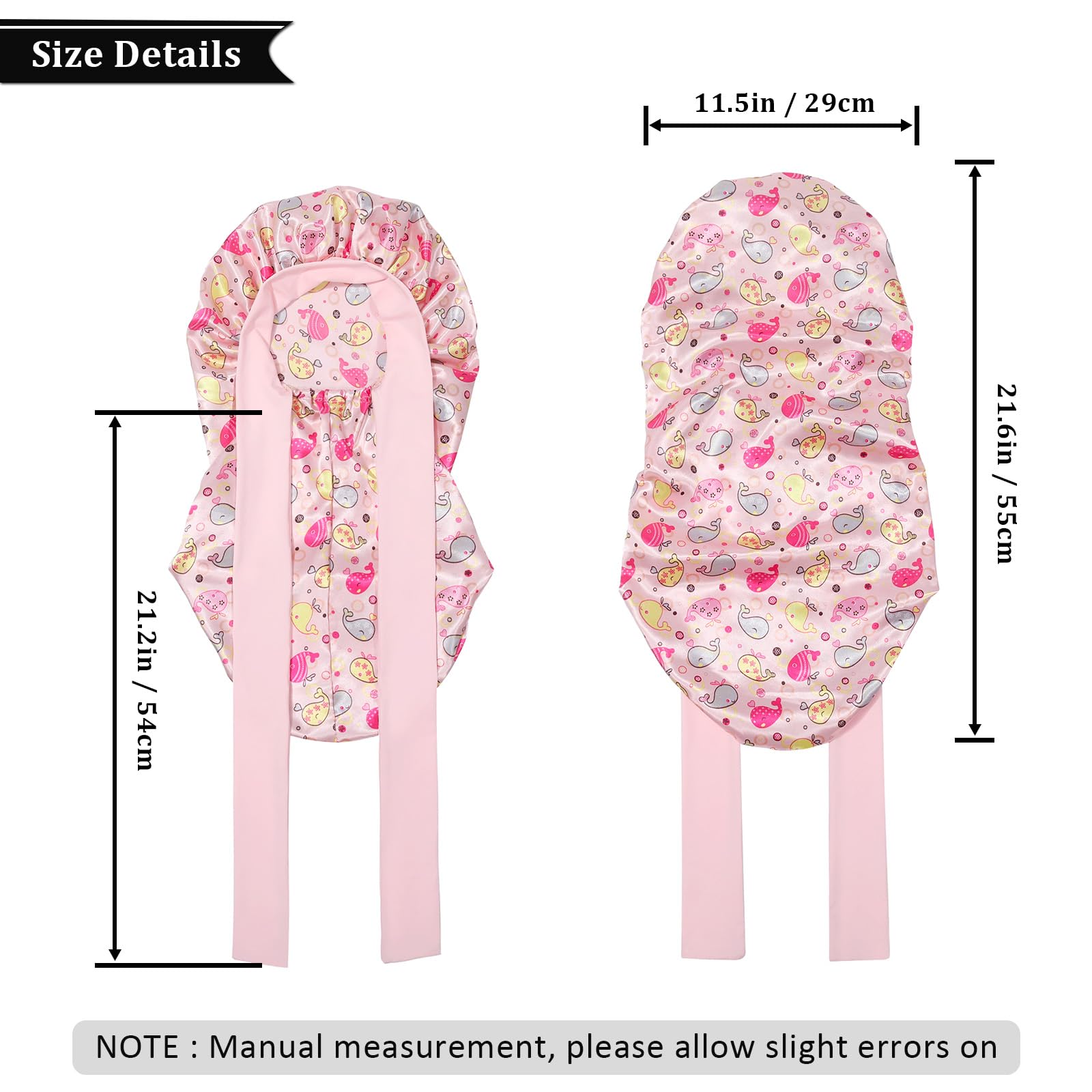 Awaytr Long Toddler Silk Bonnet For Sleeping Elastic Satin Bonnets For Curly Hair Braid Bonnet Night Cap For Aged 3-12 Kids (Wha