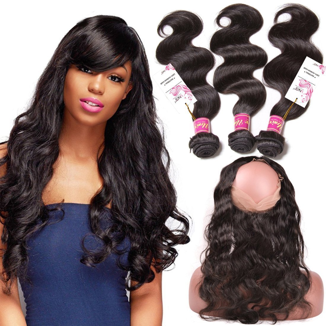 Unice Hair Brazilian Body Wave 3 Bundles with Free Part Lace Closure Unprocessed Virgin Human Hair Weave Extensions (20 22 24+18