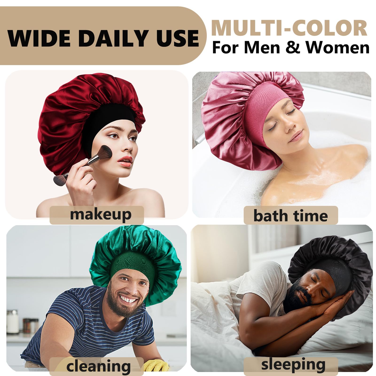 Lbylus 2 Pcs Silk Bonnet For Sleeping Women Bonnet For Men Satin Hair Bonnet For Sleeping Double Layer Sleep Cap Bonnet For Brai