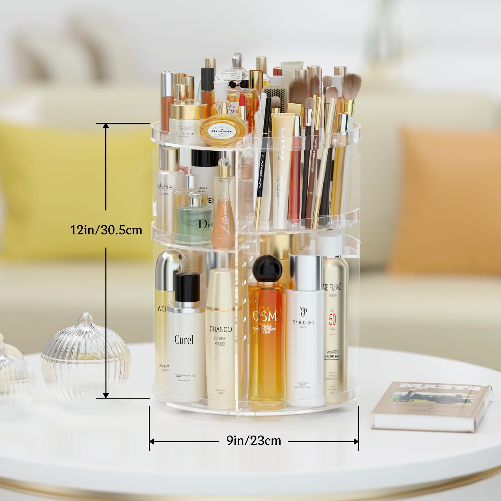 Hemtroy Makeup Organizer 360 Rotating, Adjustable Skincare Organizer With Brush Holder, Cosmetics Display Cases For Vanity Bathr