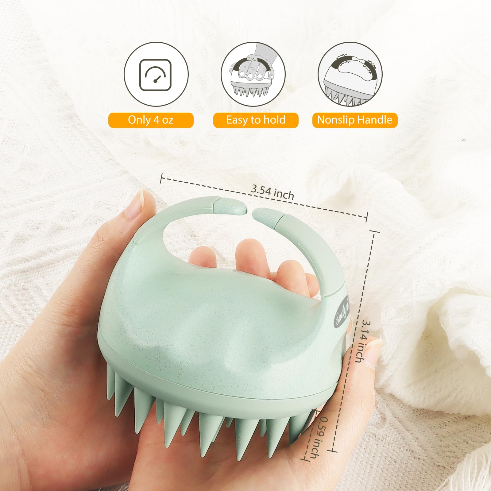 Sndyi Scalp Massager Shampoo Brush - Soft Silicone Bristles, Green, 2 Count for Dandruff Removal & Hair Growth