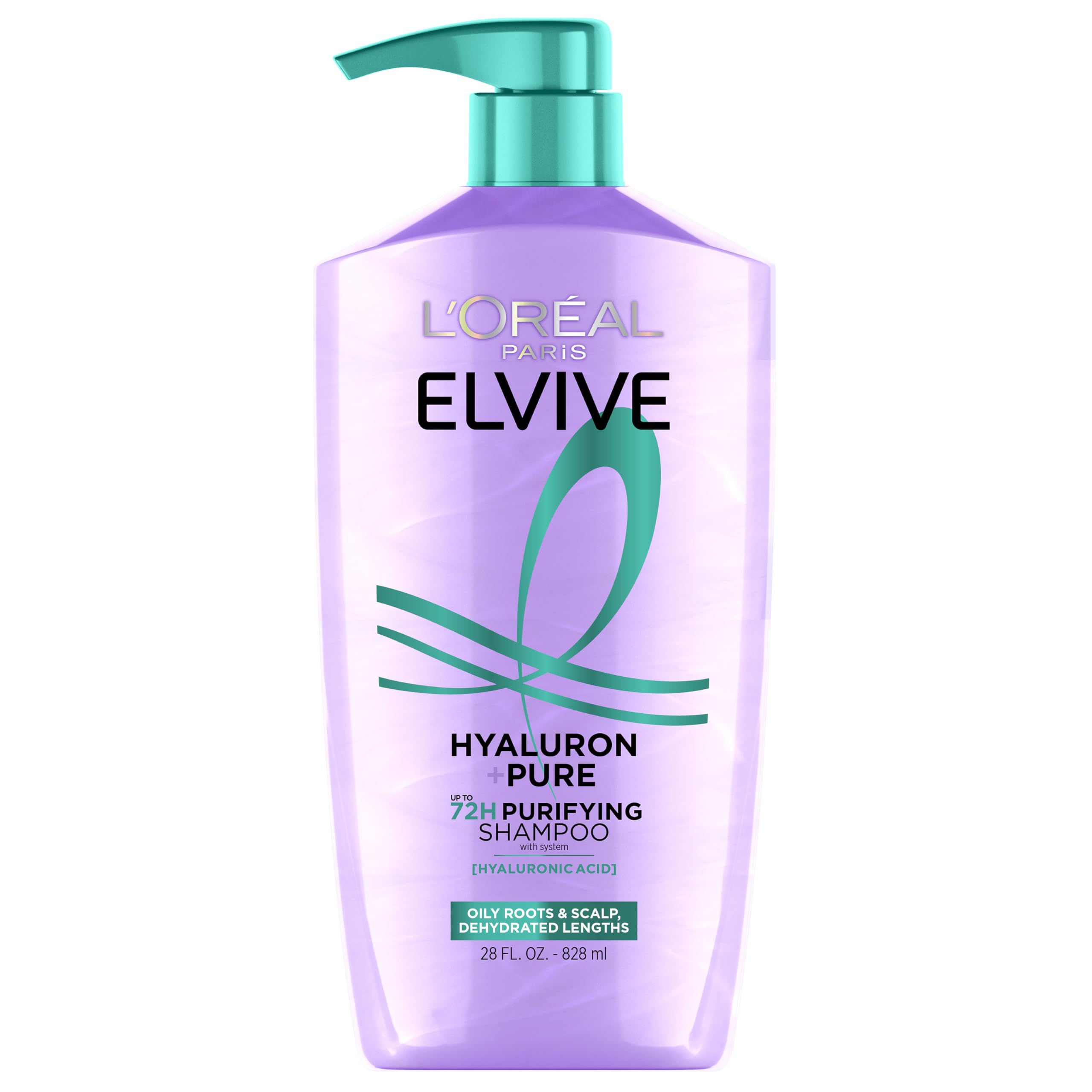 LOreal Paris Elvive Hyaluron + Pure 72H Purifying Shampoo for Oily Hair, Clarifying Shampoo with Salicylic Acid and Hyaluronic 