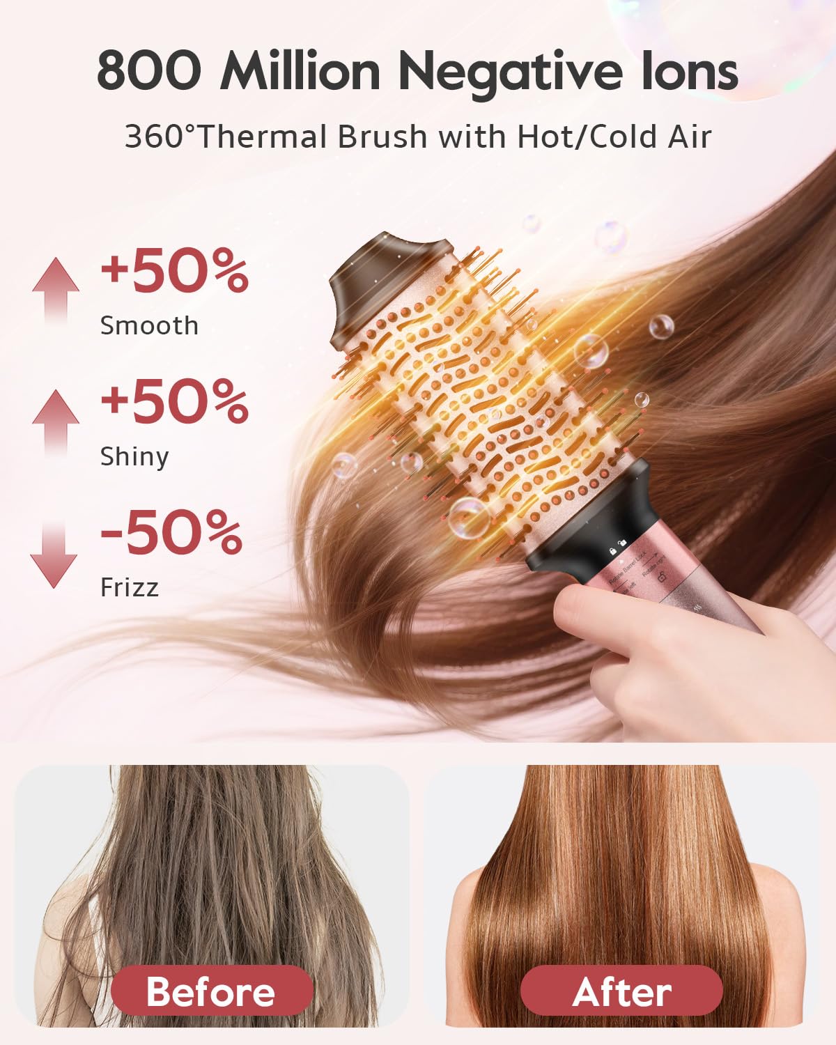 Brightup Upgraded Professional Hot Air Styler - 1400W High-Speed Blow Dryer Brush with 120,000 RPM, No Heat Damage, Fast Drying
