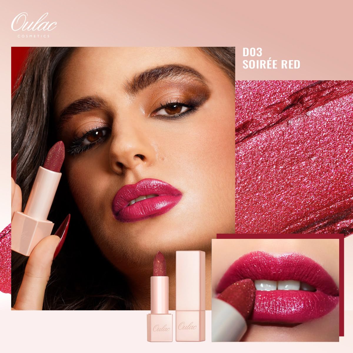 Oulac Shimmer Lipstick for Women, Infinity High Shine Finish, Hydrating Lip Color Infused with Damask Rose Oil for All-Day Comfo