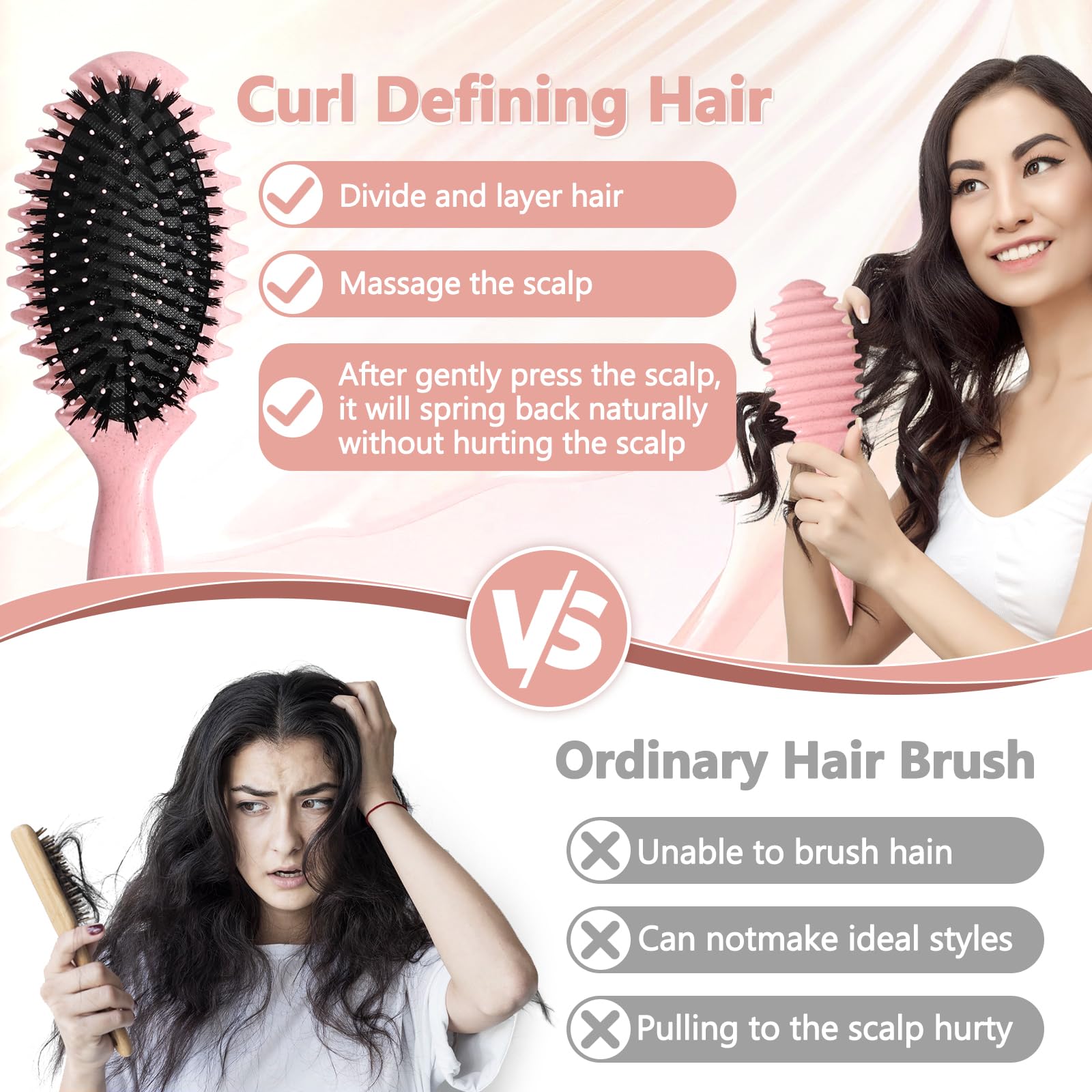 Curl Defining Brush, Boar Bristle Styling Curly Hair Brushes For Combing Shaping Men'S And Women'S Curls To Reduce Pulling(Green