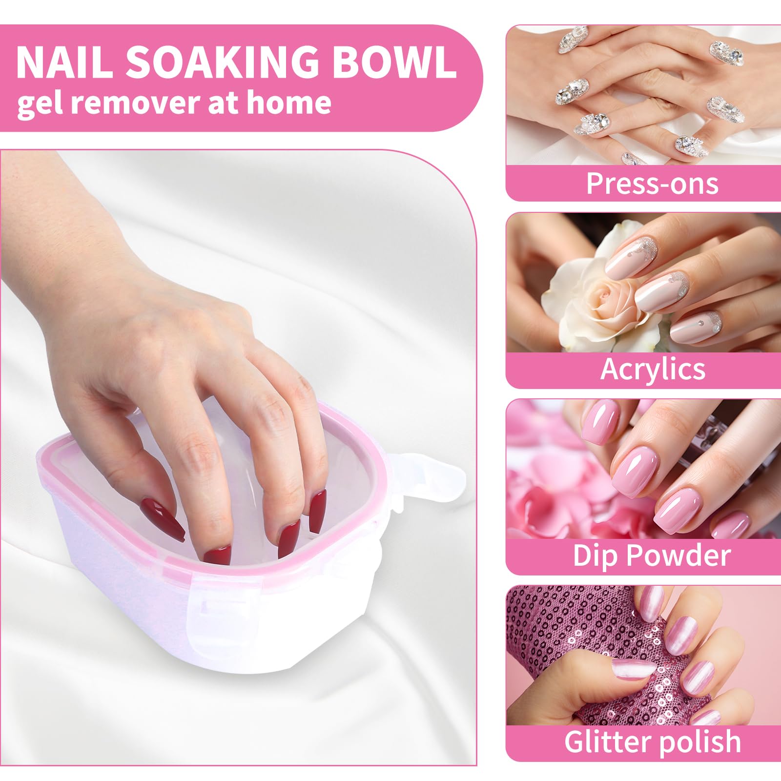 Ygqqoy Nail Soaking Bowl, Soak Off Bowl Acetone Proof For Gel Polish Acrylic Dip Powder Remover, Manicure Bowl, Nail File Buffer