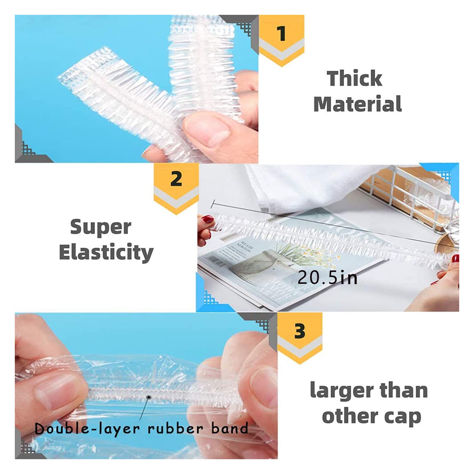 Yizijizi 30Pcs Disposable Shower Caps, Large Thick Clear Waterproof Shower Cap For Women, Large Size 205, Home Use, Spa, Hotel A