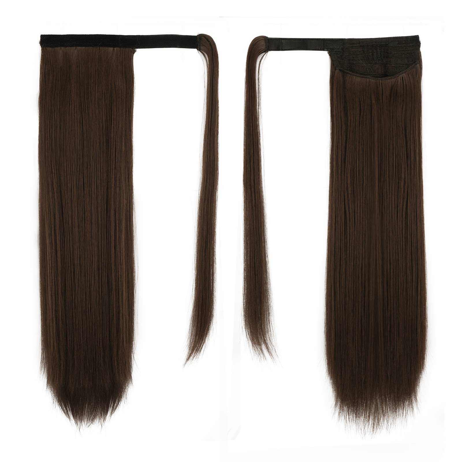 BARSDAR 18 In Ponytail Extension Long Straight Wrap Around Clip in Ponytail Hair Extensions Synthetic Brown Pony Tails Hairpiece