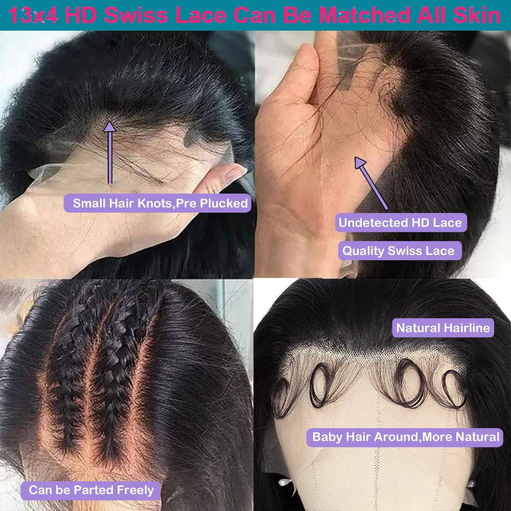 28 Inch Body Wave Hd Lace Front Wigs Human Hair 180% Density 13X4 Lace Front Wigs Human Hair Pre Plucked Glueless Frontal Wigs H