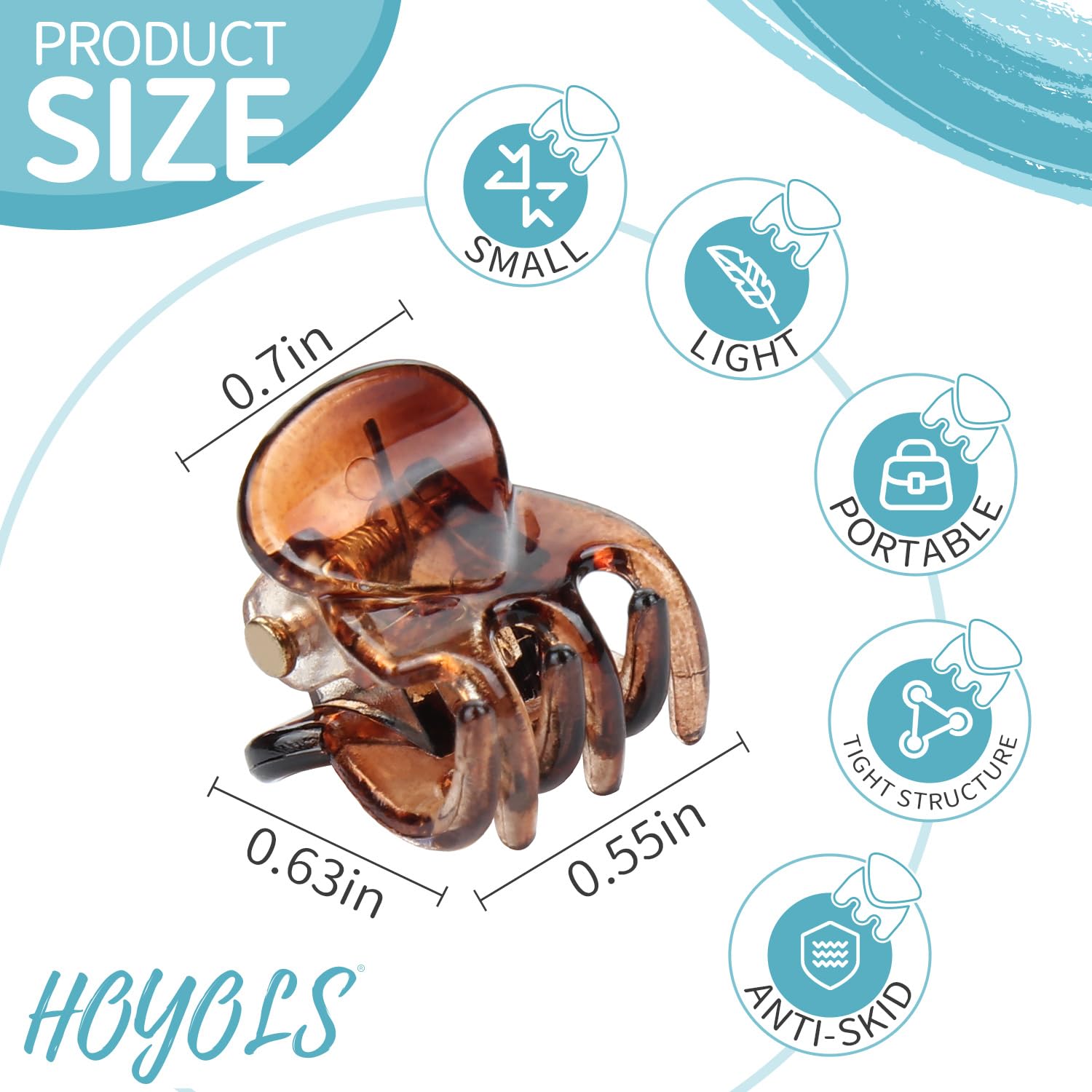 Hoyols 48 Pcs Small Mini Clips for Hair, Tiny Jaw Hair clip Brown Hair Claw Clip for Makeup Thin Short Fine Grip for Women Girls