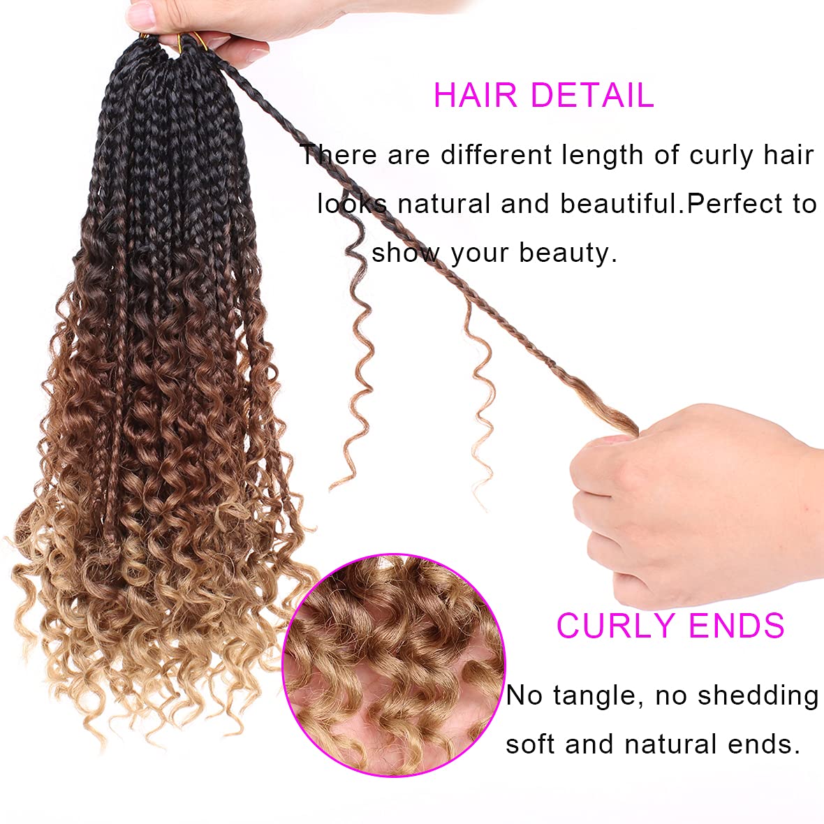 Unionbeauty 8 Packs 14 Inch Boho Box Braids Crochet Hair With Curly Ends Bob Bohemian Hippie Braids Pre-Looped Messy Goddess Box