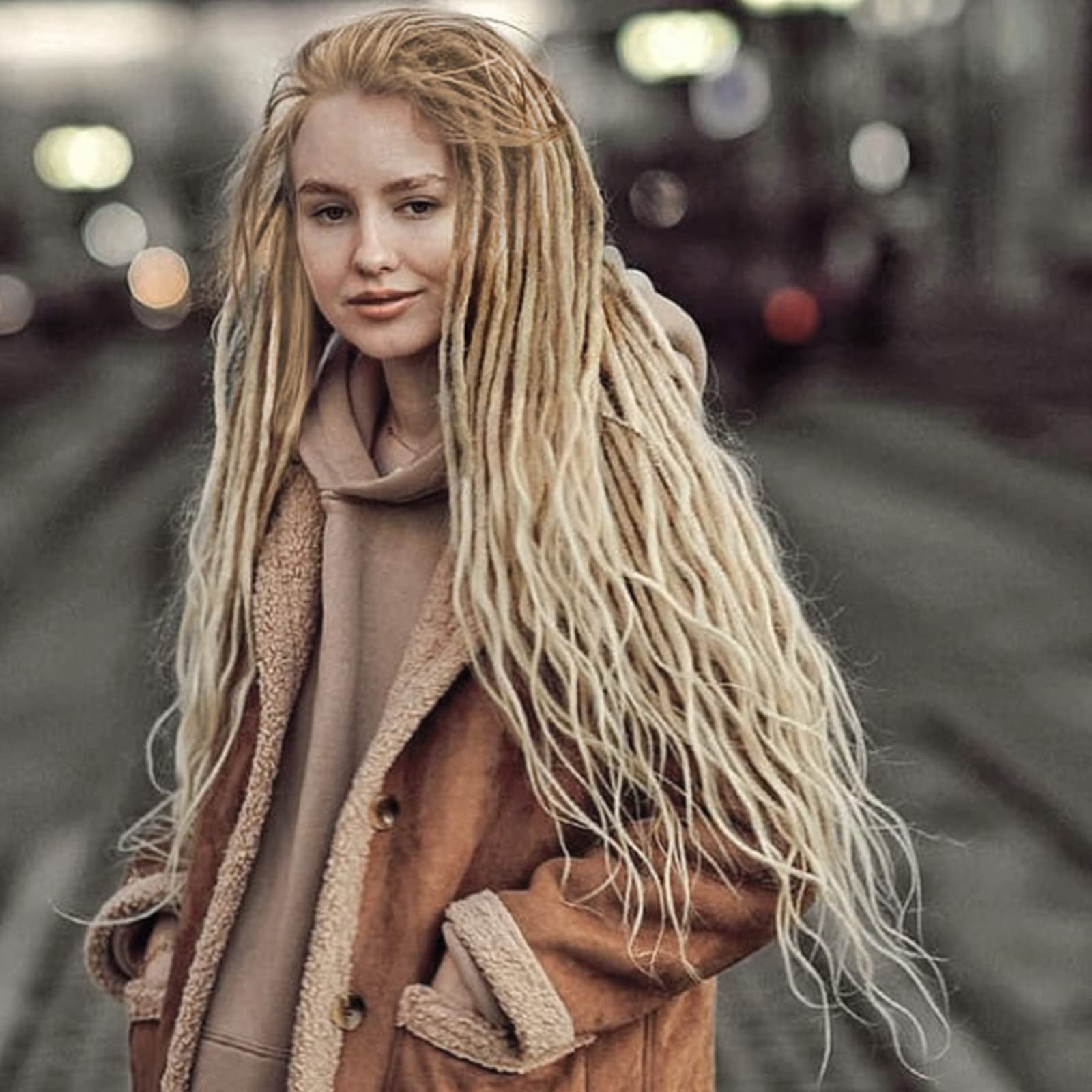 Leeven 0.6 Cm Width 20 Strands Dreadlock Extensions 36 Inch Synthetic Hippie Single Ended Dreads Ombre Blonde Loc Extensions Reg