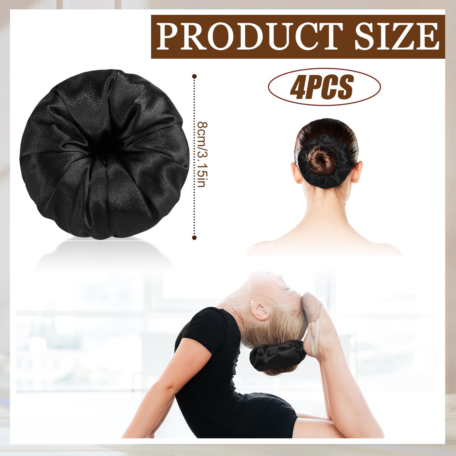 Yuxung 4 Pcs Satin Hair Bun Donut Satin Hair Bun Maker Dark Retain Moisture Easy to Style for Women Ladies Military Ballet and B