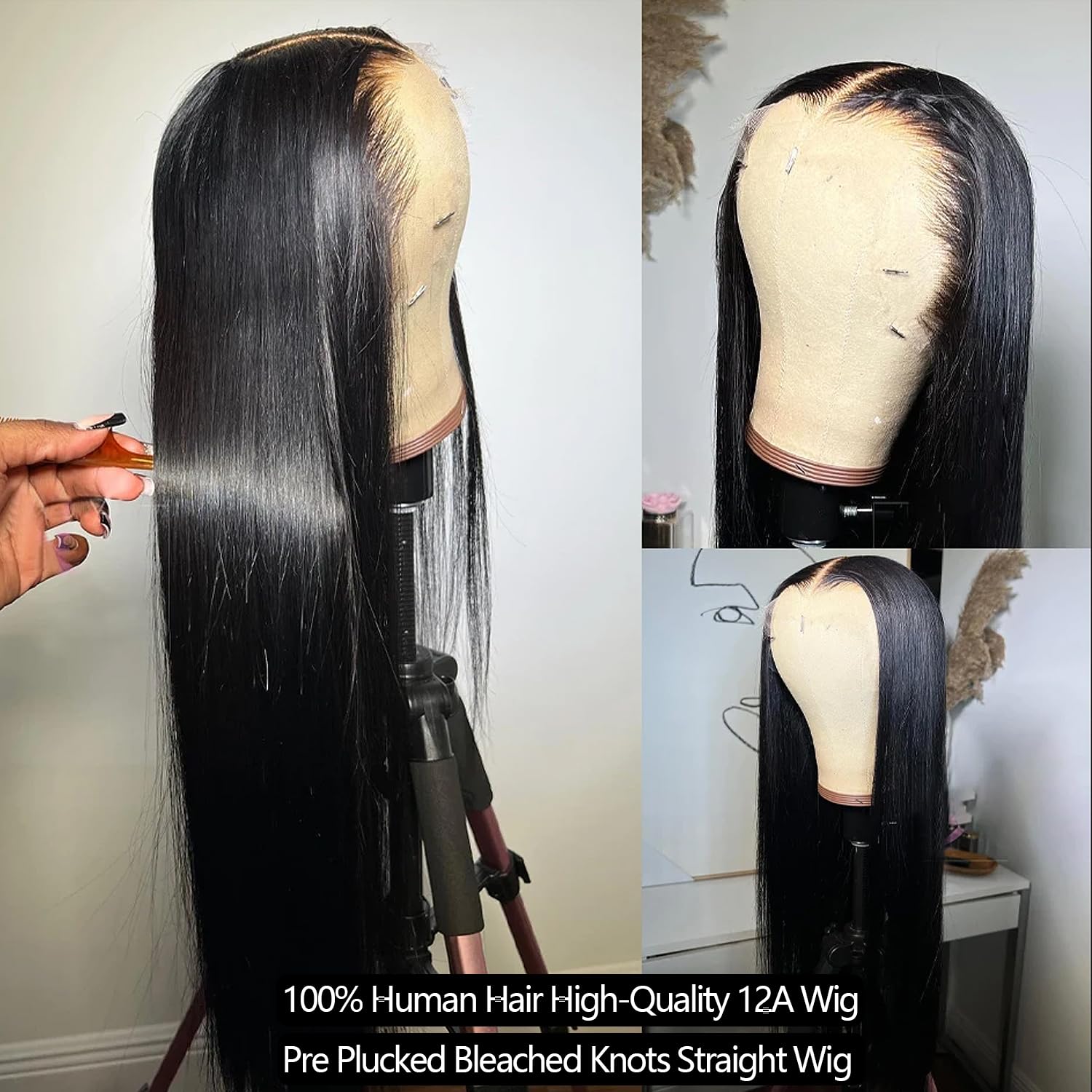 Lemoda 24 Inch Straight Full Frontal Lace Wigs Human Hair Pre Bleached Knots Transparent Hd Lace 13X4 Full Lace Frontal Wig Huma