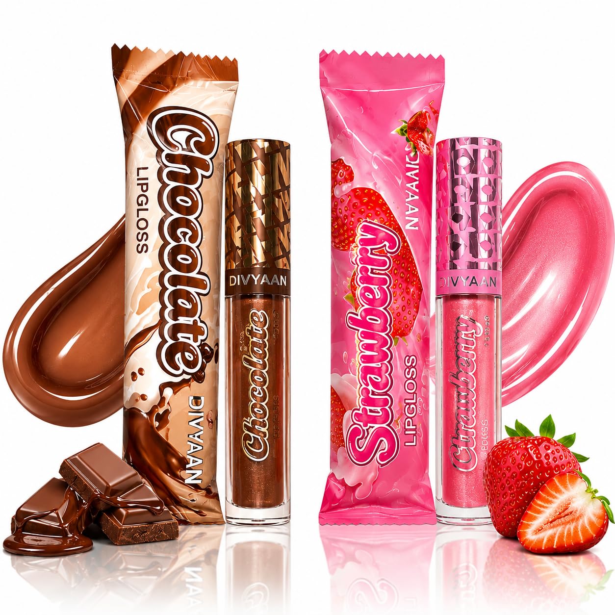 Viral Korean Kawaii Cute Trendy Lipgloss Combo For Girls  Strawberry Candy Design Chocolate Kulfi Lipgloss Longlasting & Moistu