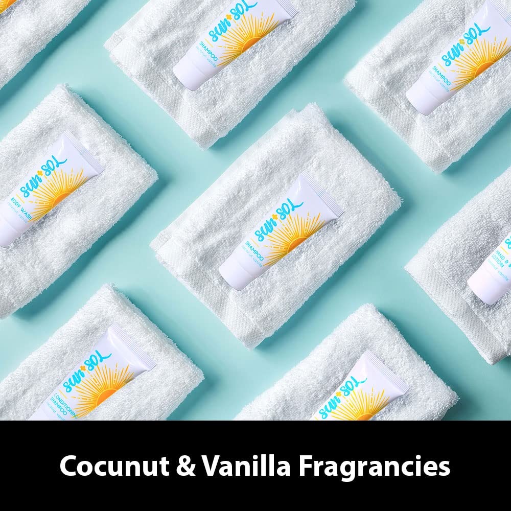 World Amenities - Sun + Sol Bulk Cleansing Shampoo With Warm Coconut & Vanilla Fragrances, Travel Size Toiletries, Mini Hotel Am