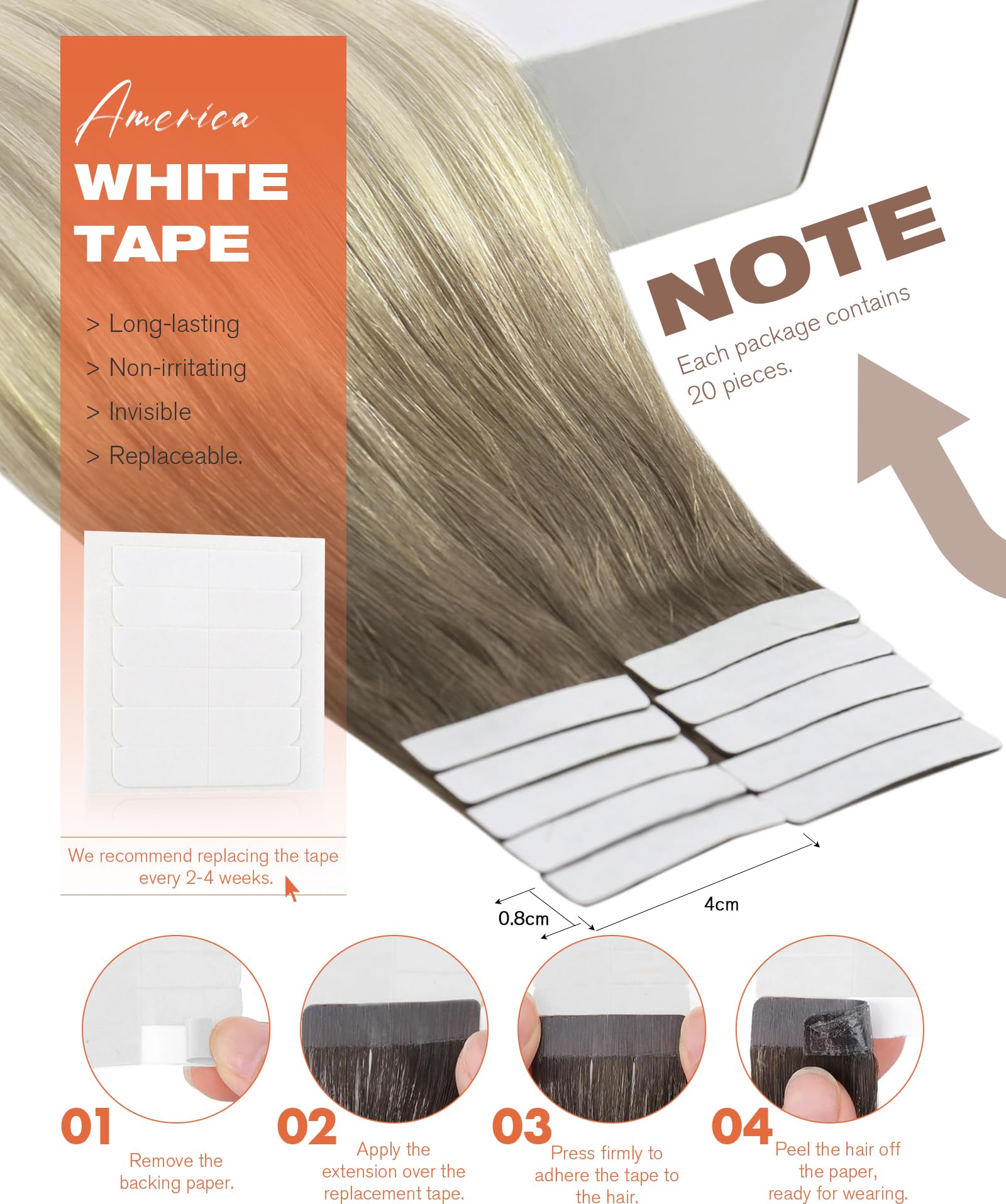 Sunny Hair Tape in Hair Extensions Real Human Hair Invisible Remy Hair Extensions Tape ins for Women Light Brown Root to Platinu
