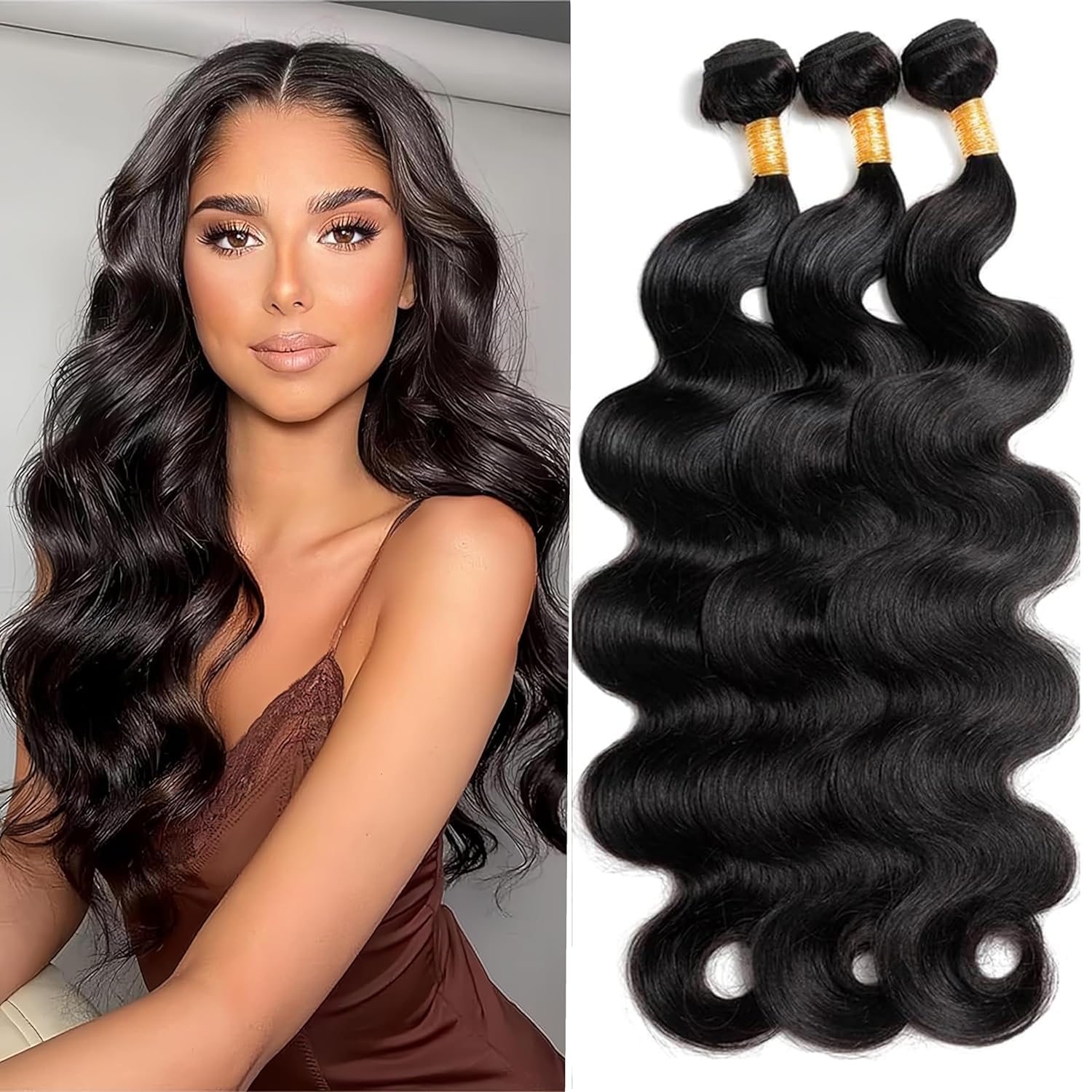 Hswpawk Body Wave Bundles Human Hair 16 18 20 Inch 12A Human Hair Bundles 3 Bundles Human Hair 100% Unprocessed Brazilian Virgin