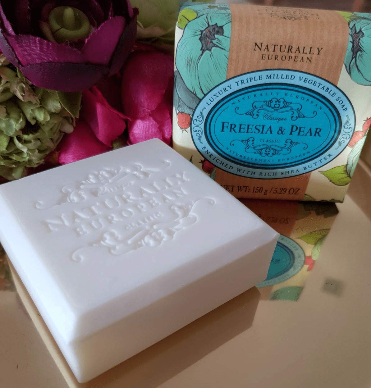 Naturally European - Freesia & Pear - Triple-Milled, Shea Butter Enriched Soap, 150 g / 5.29 oz