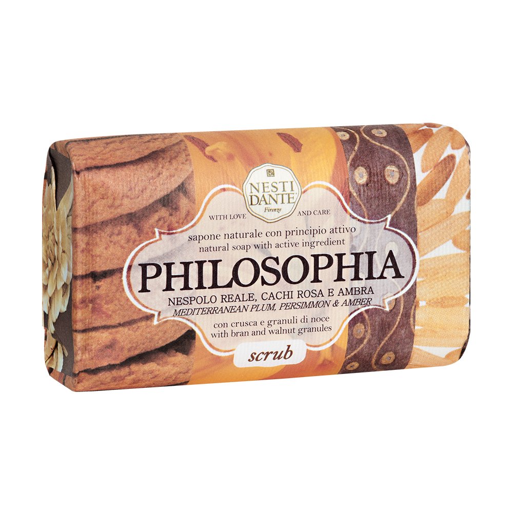 Nesti Dante Philosophia Natural Soap, Scrub/Mediterranean Plum/Persimmon And Amber With Bran And Walnut Granules, 8.8 Ounce