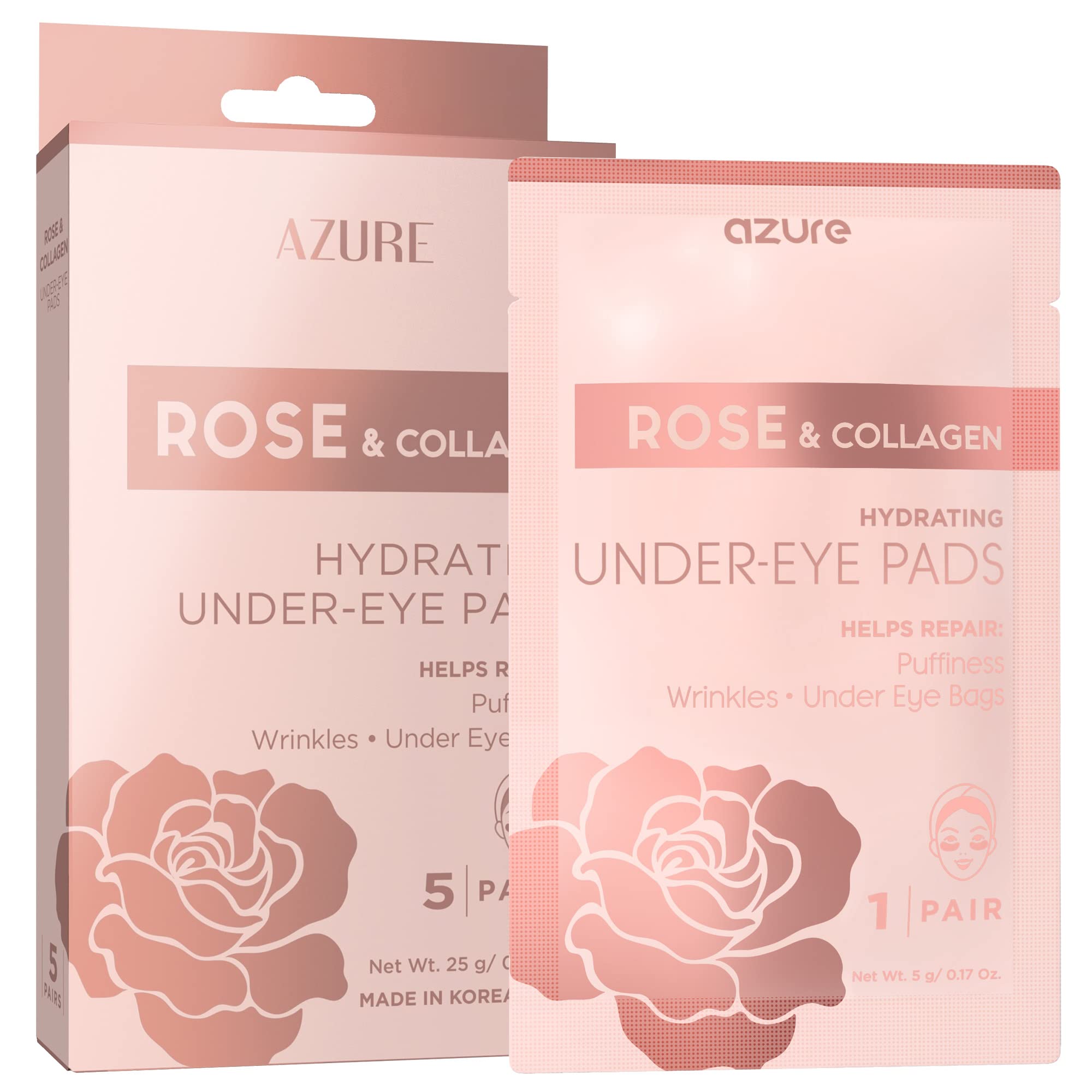 AZURE Rose & Collagen Hydrating Under Eye Pads - Anti Aging, Revitalizing & Moisturizing Eye Mask Patches - Reduces Fine Lines, 