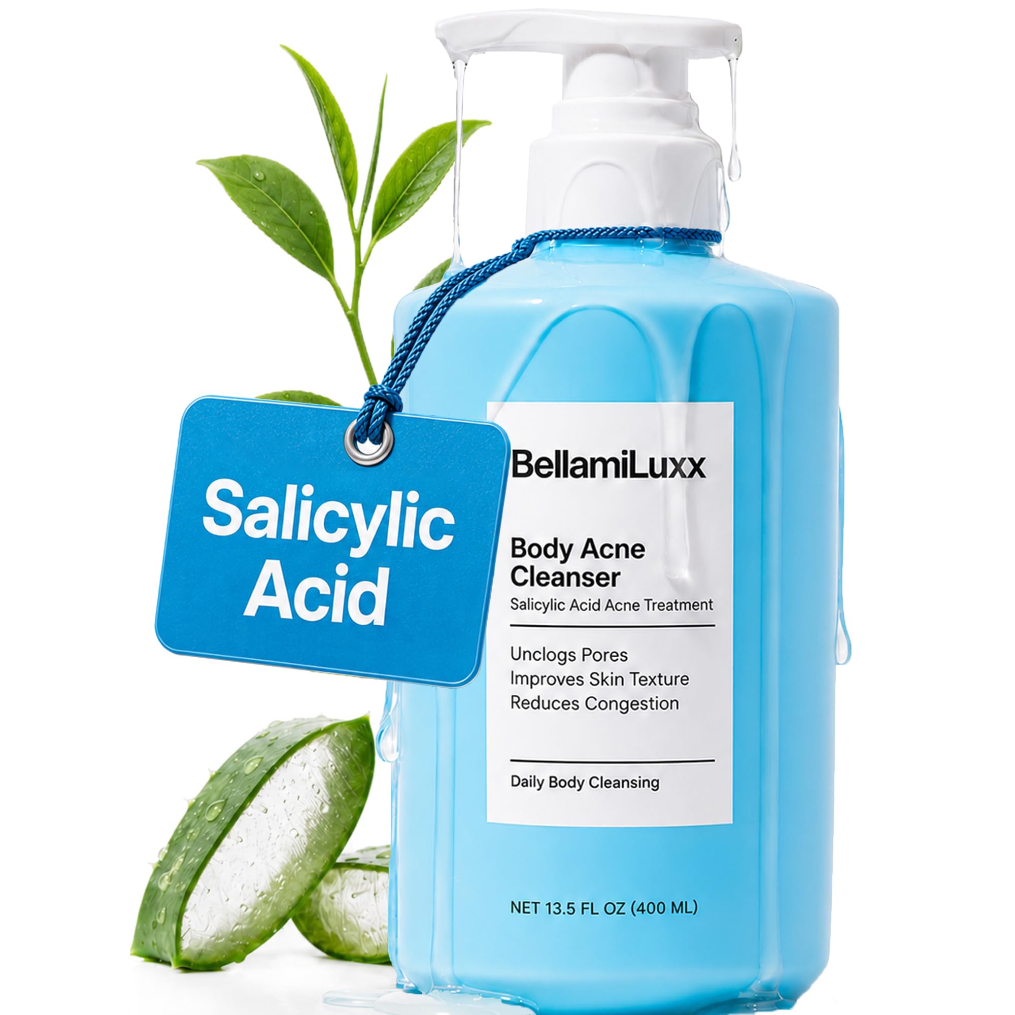 BellamiLuxx Salicylic Acid Body Acne Wash Treatment Soap: 2% Salicylic Acid Body Wash for Acne on Back, Chest & Butt  Helps Unc