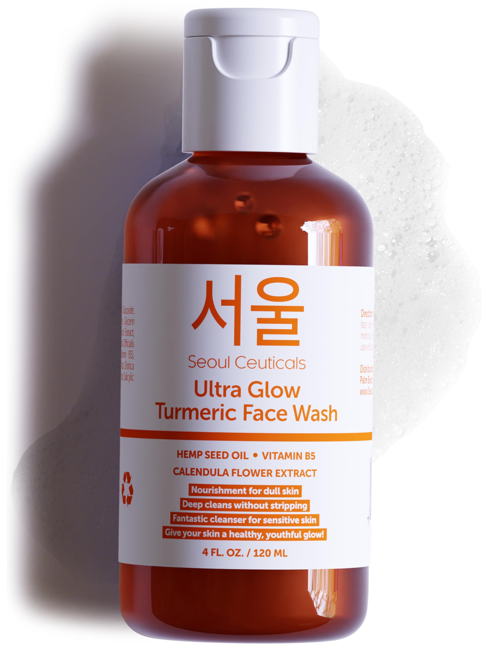 Seoulceuticals Korean Turmeric Face Wash Cleanser - Vegan Cruelty Free Korean Skincare Facial Cleanser - K Beauty Skin Care For