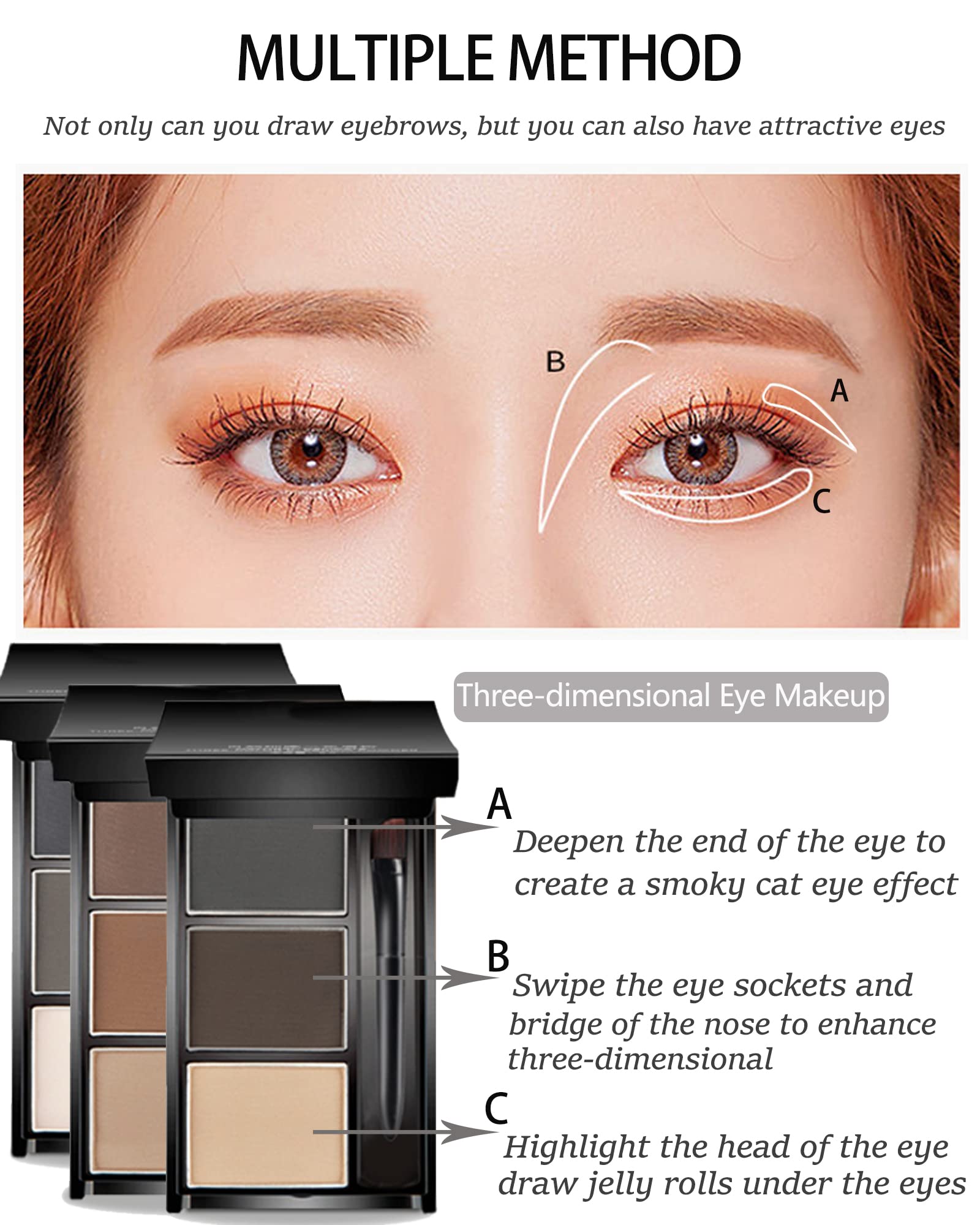 Eyebrow Powder Makeup Kit-3 Colors Eye Brow Powder Palette Long-Lasting Waterproof, Grey Brown Series Brow Filler, Fill & Sculpt