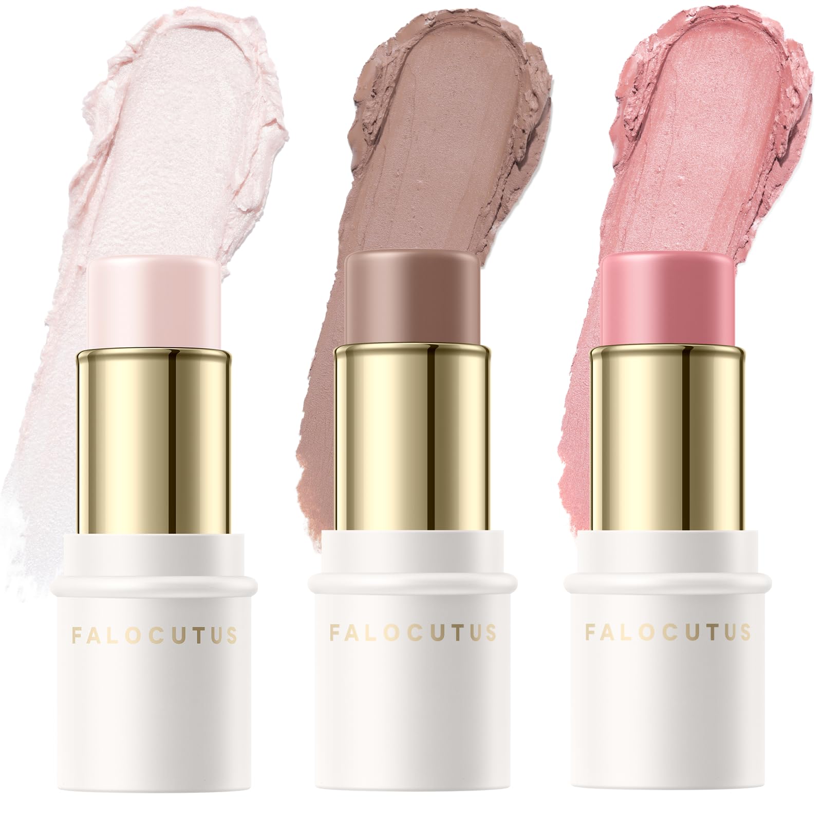 Falocutus 3 Pcs Fair-Cool Contour Stick Set,Cream Blush & Highlighter Bronzer Pen,Long Lasting & Smooth Natural Face Contouring