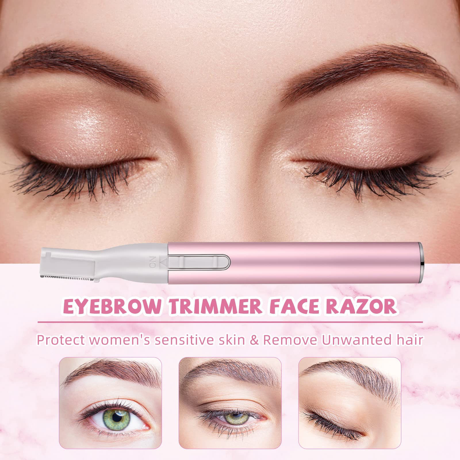 2 Pcs Electric Eyebrow Trimmer Women Precision Face Razors Mini Shaver Battery Operated Small Facial Hair Remover With Comb Pers