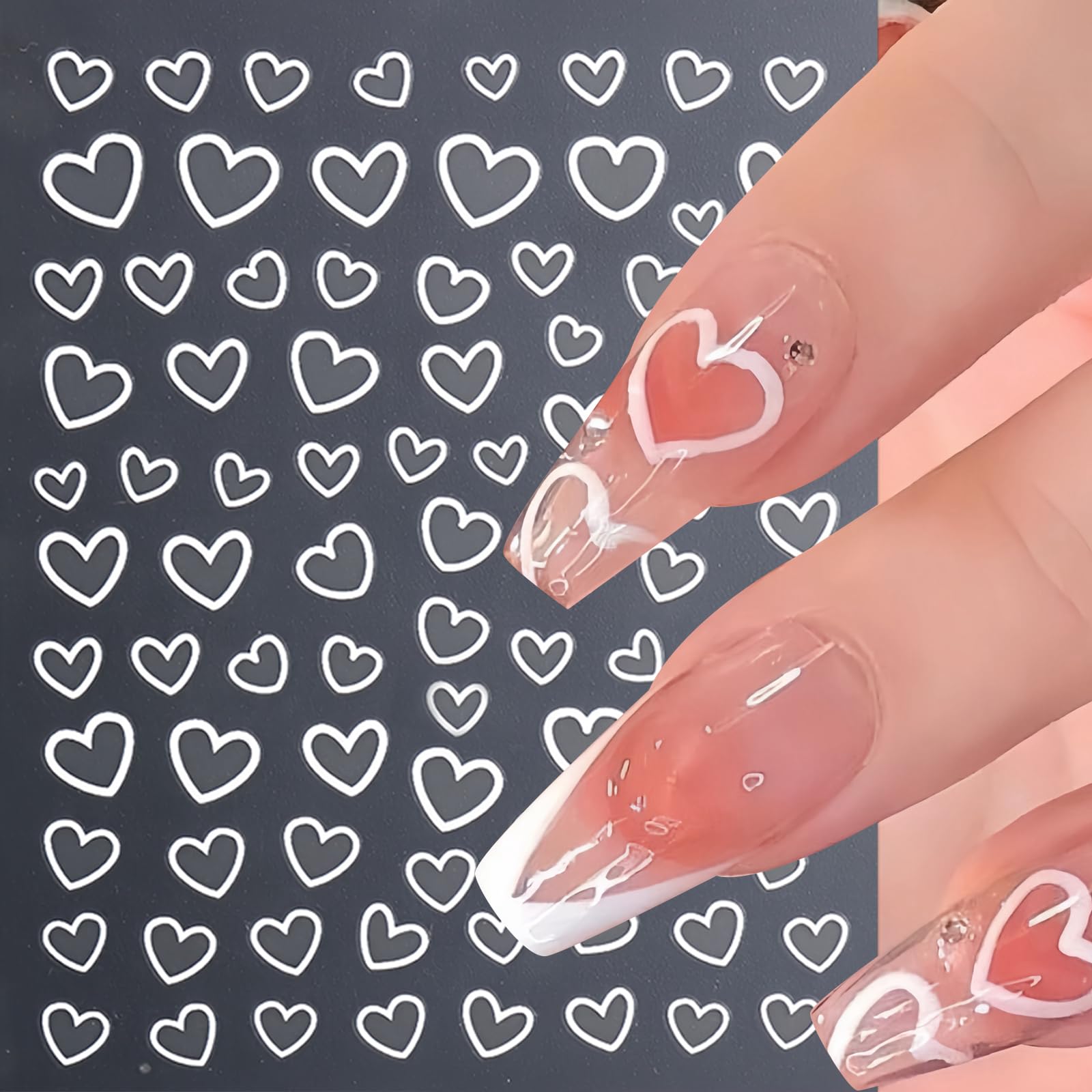 Valentine'S Day Nail Art Sticker Heart Nail Decals 3D Self Adhesive Hollow Heart Nail Art Sticker Black Gold Silver Rose Gold Lo