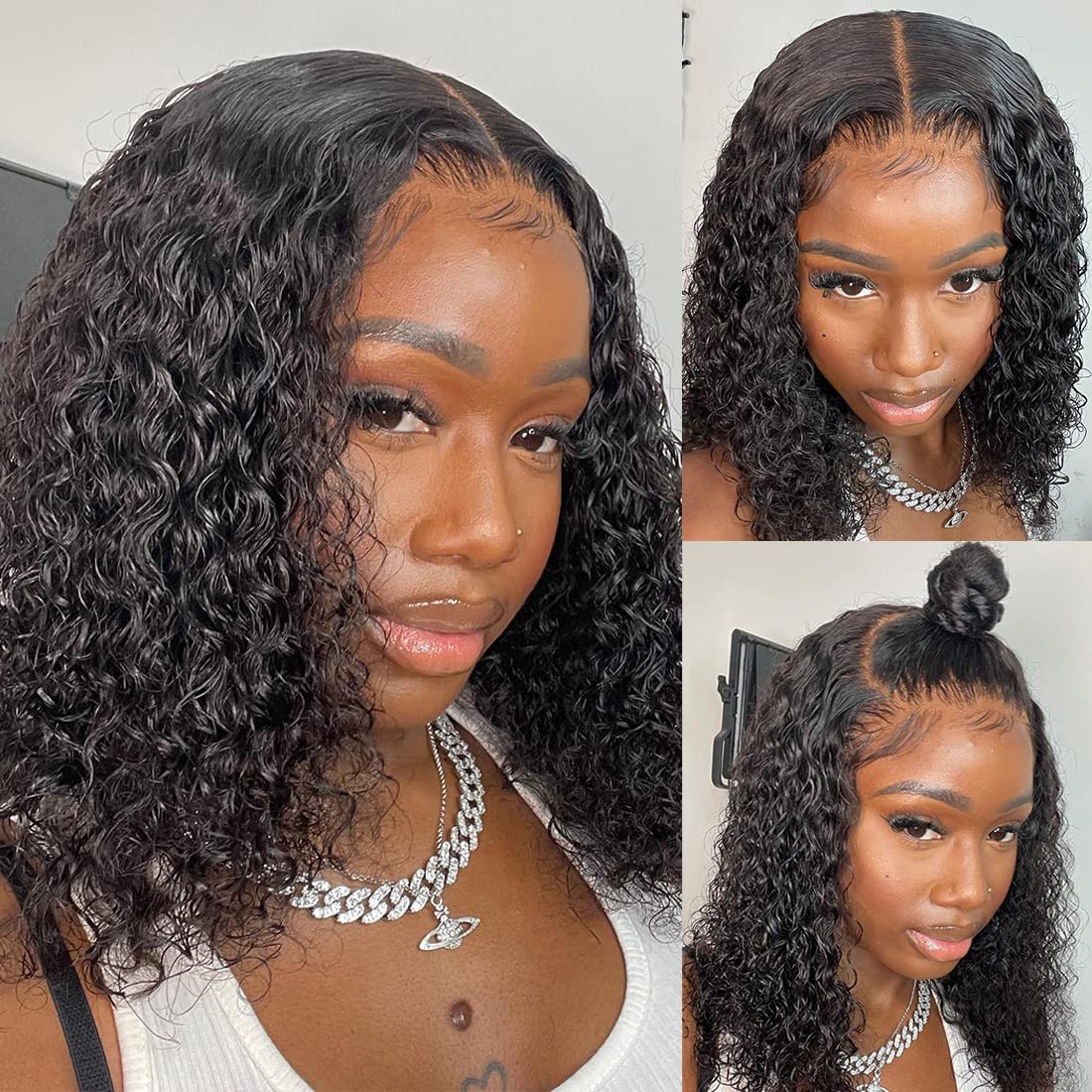 Recomtic Short Curly Bob Wigs Human Hair Wet And Wave Lace Front Wigs For Black Women Water Wave 4X4 Closure Wigs Human Hair Wit
