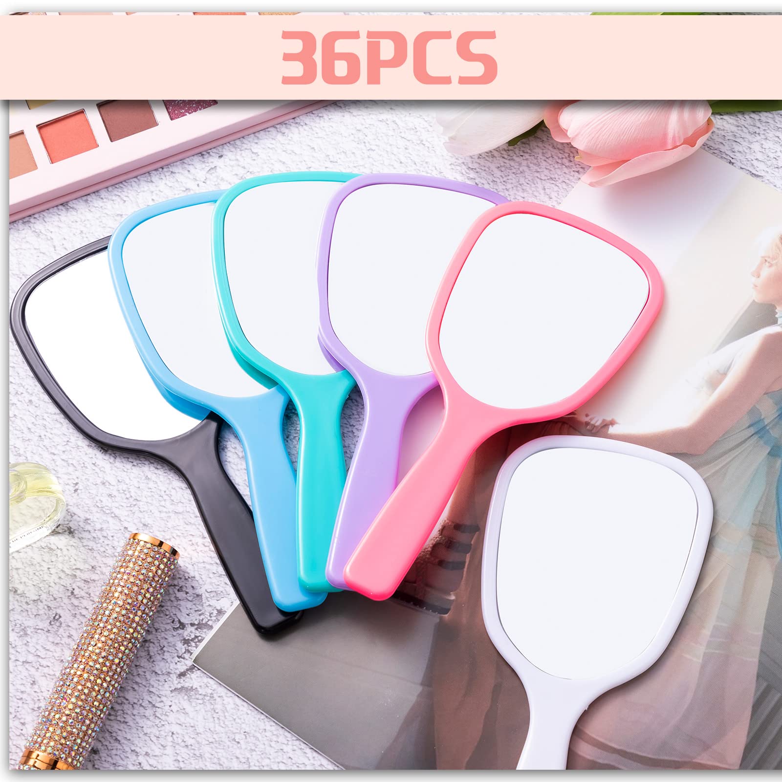 Vinsot 36 Pcs Handheld Mirror Bulk Small Hand Mirrors with Handle Plastic Portable Daily Makeup Tools for Home Travel Camping Da
