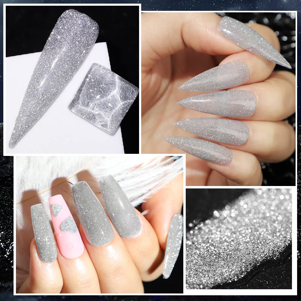 MIZHSE Reflective Glitter Gel Polish Set, Holographic Gel Nail Polish,Disco Sparkly Shiny Gel Nail Art Varnish Manicure Kit, Soa