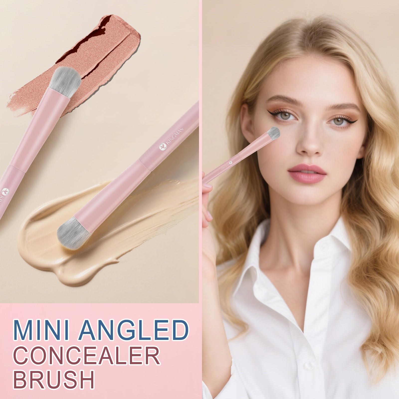 KINGMAS Foundation Makeup Brushes, Flat Top Kabuki Concealer Brush Under Eye Nose Contour Brush for Liquid Cream Powder Blending