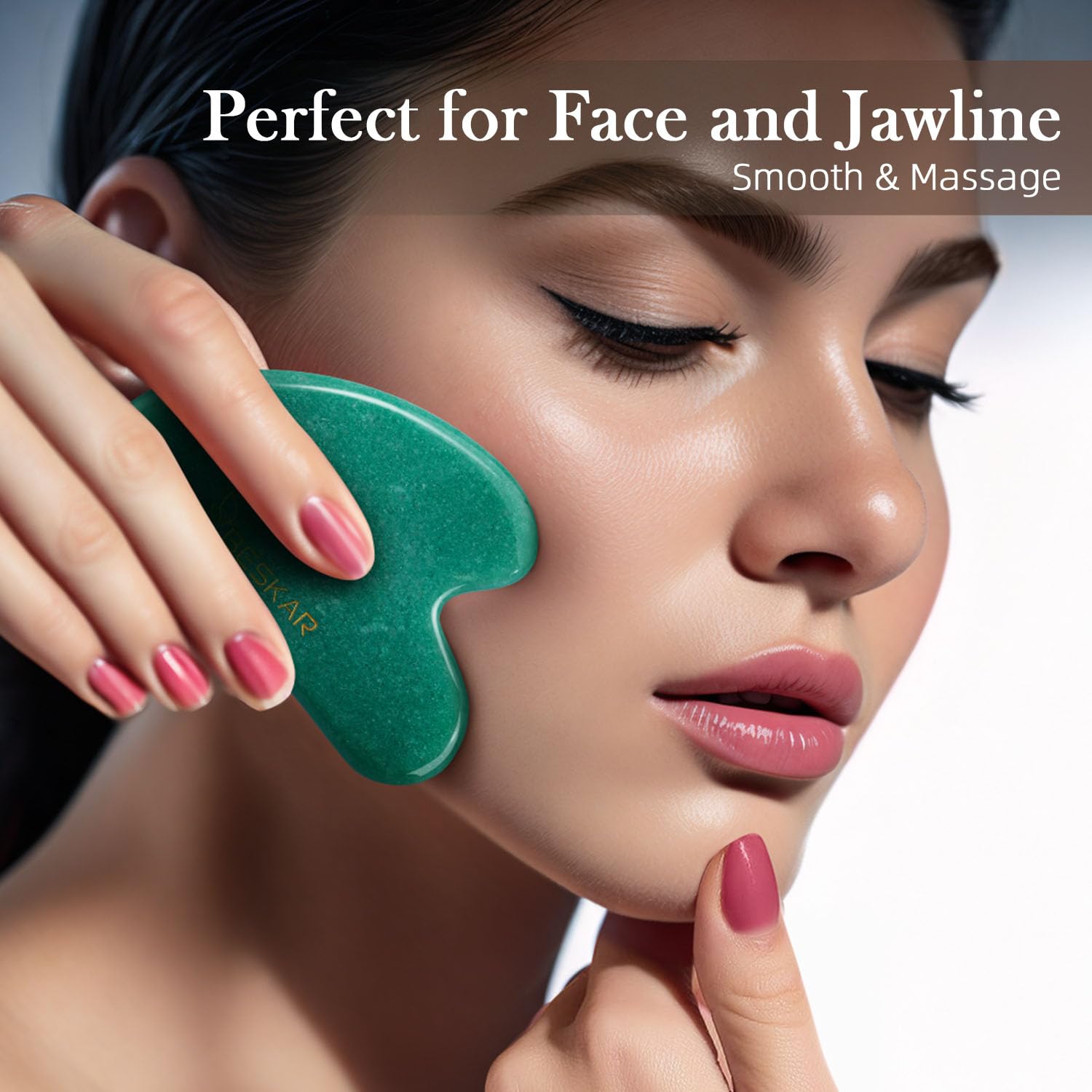 BESKAR Gua Sha Facial Tools, Natural Jade Stone Guasha Massager for Jawline Sculpting, Tighten Face Skin and Reduce Wrinkles, Fa