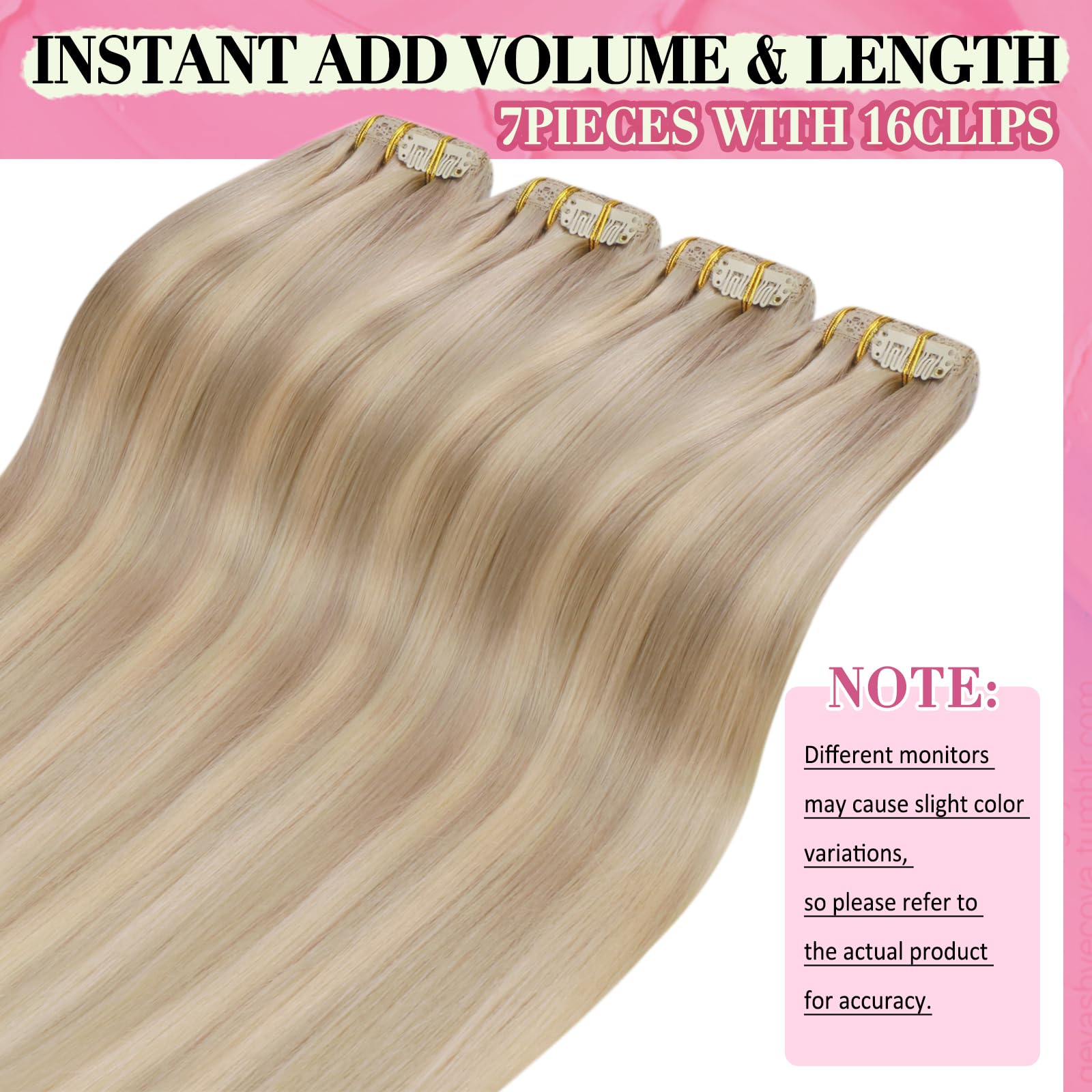 YoungSee Clip in Human Hair Extension Highlight Clip on Hair Extension Warm Ash Blonde Highlights Bleach Blonde Real Human Hair