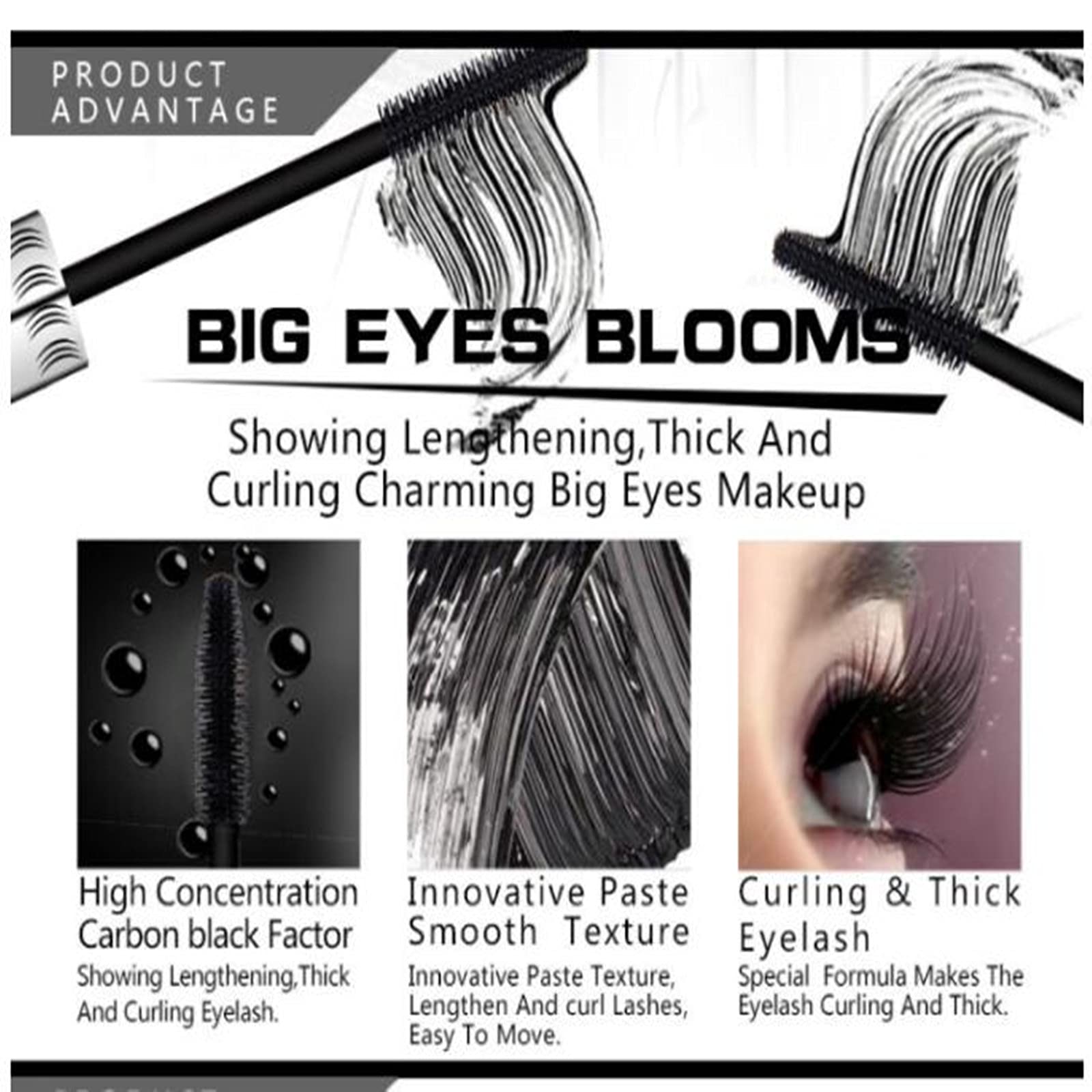 Lgszgdcn 2 Pcs Black Cat Eye Mascara Eyes Makeup Color Mascara Waterproof Fast Dry Eyelashes Curling Lengthening Makeup Eye Leng