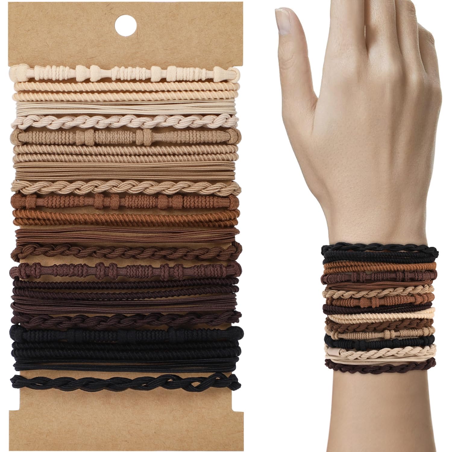 WantGor Boho Hair Ties, 20 PCS Hair Bands 4 Styles Neutral Hair Ties 2.36inch Cute Ponytail Holders Elastic Boho Hair Bracelets 