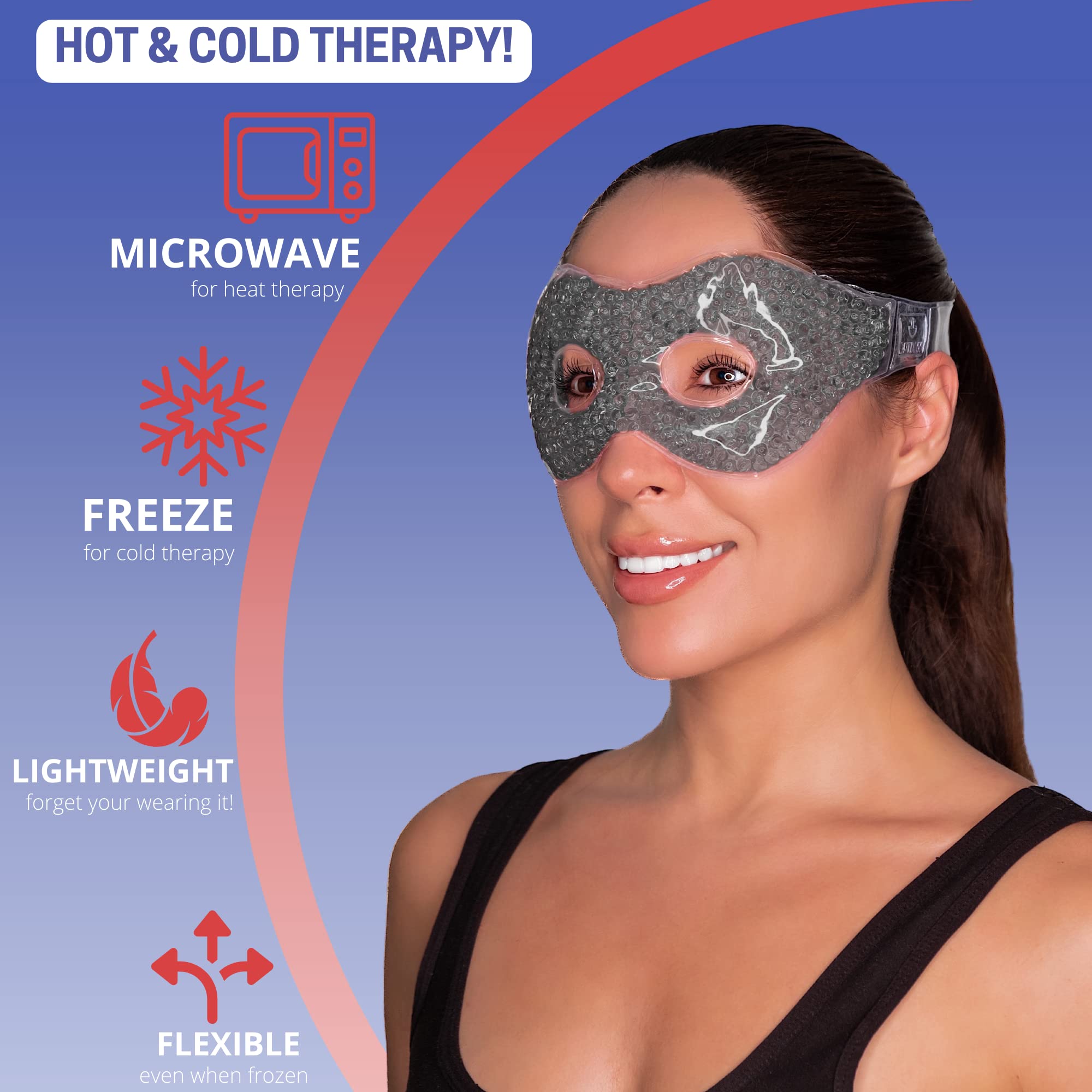 gel Eye Mask with Eye Holes- Hot cold compress Pack Eye Therapy cooling Eye Mask for Puffy Eyes, Dry Eyes, Headaches, Migraines,