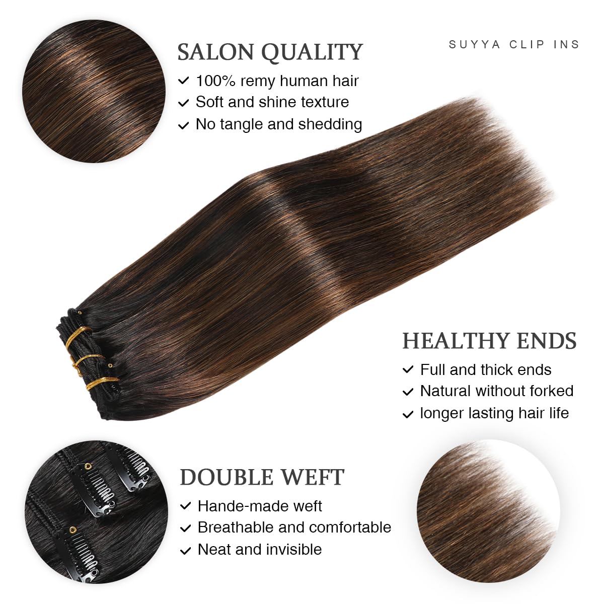 Suyya Clip In Hair Extensions Real Human Hair 14 Inch 110G 7Pcs Hair Extensions Real Human Hair Clip Ins Silky Straight Double W