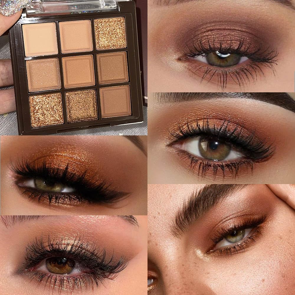Amy'S Diary Rose Gold Dark Brown Colorful Neutral Eyeshadow Palette Makeup,9Color Matte Shimmer Natural Smokey Eye Eyeshadow Pal