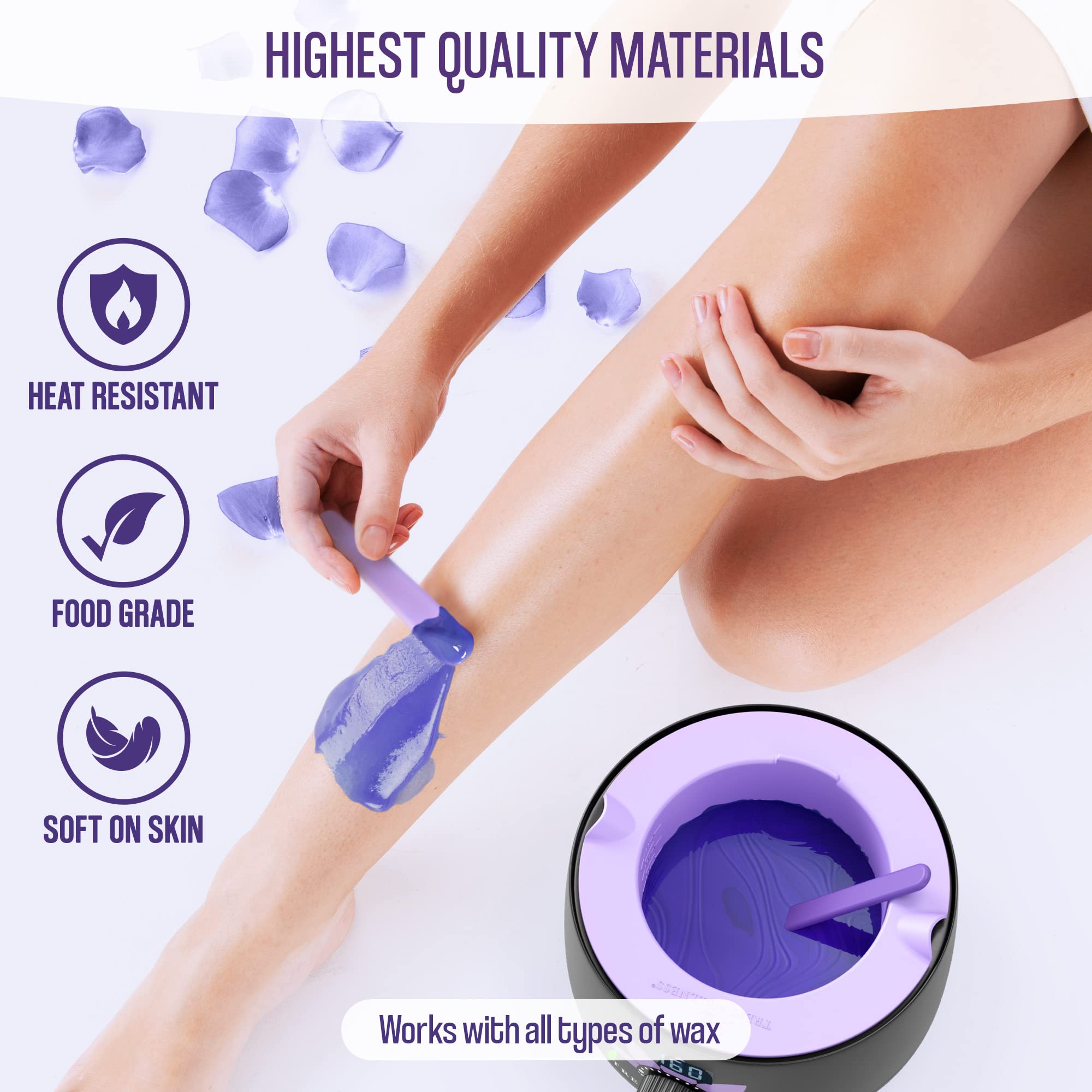 Tress Wellness Wax Warmer Silicone Liner (Purple) - Easy To Clean Silicone Wax Warmer Bowls With 2X Silicone Spatulas Compatible