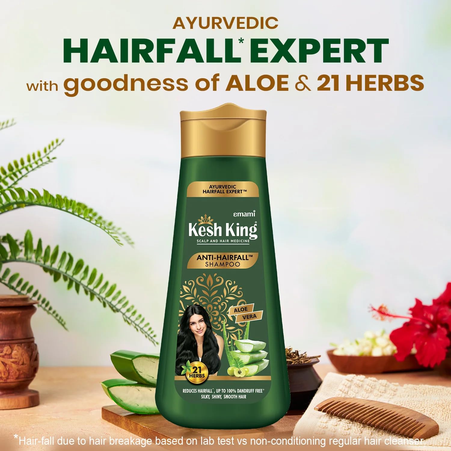 KESH KING Anti Hairfall Shampoo with 21 Ayurvedic Herbs & Aloe Vera - 6.76 Fl Oz for Healthy Scalp & Shiny Hair